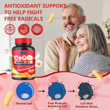 DRFOSTER CoQ10 400mg-High Absorption Coenzyme Q10 Supplements with PQQ, Shilajit & Vitamin E, Powerful Antioxidant for Heart & Brain Health and Energy-Production 120 Veggie Capsules