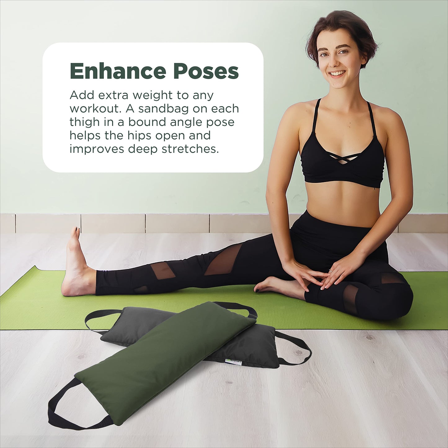 Bean Products Yoga Sandbag 10 LB - Filled - Durable Charcoal Nylon - Two Handle Design DUST Free Washable Commercial Studio Quality Pilates Stretching Fitness Weight Training - Made in USA