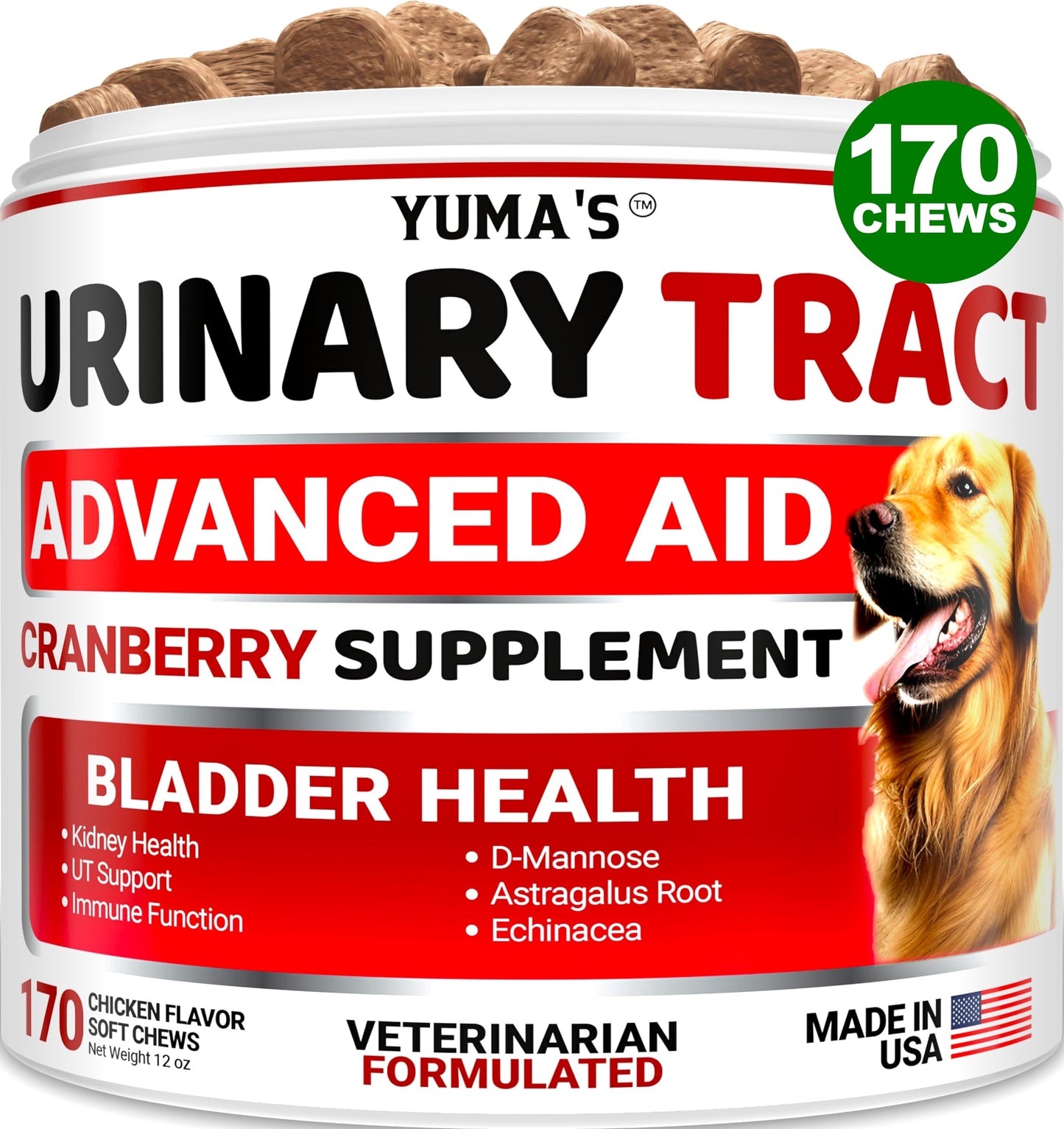 Dog UTI Treatment - Cranberry Supplement for Dogs - Bladder Control - Urinary Tract Infection Treatment - UTI Medicine Multivitamin - Vitamins and Supplements - Made in USA