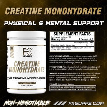 FXSUPPS Creatine Monohydrate Powder | Unflavored Micronized Creatine Powder | Fast-Absorbing Keto-Friendly Micronized Creatine Monohydrate | Creatine Powder for Muscle Gains and Recover