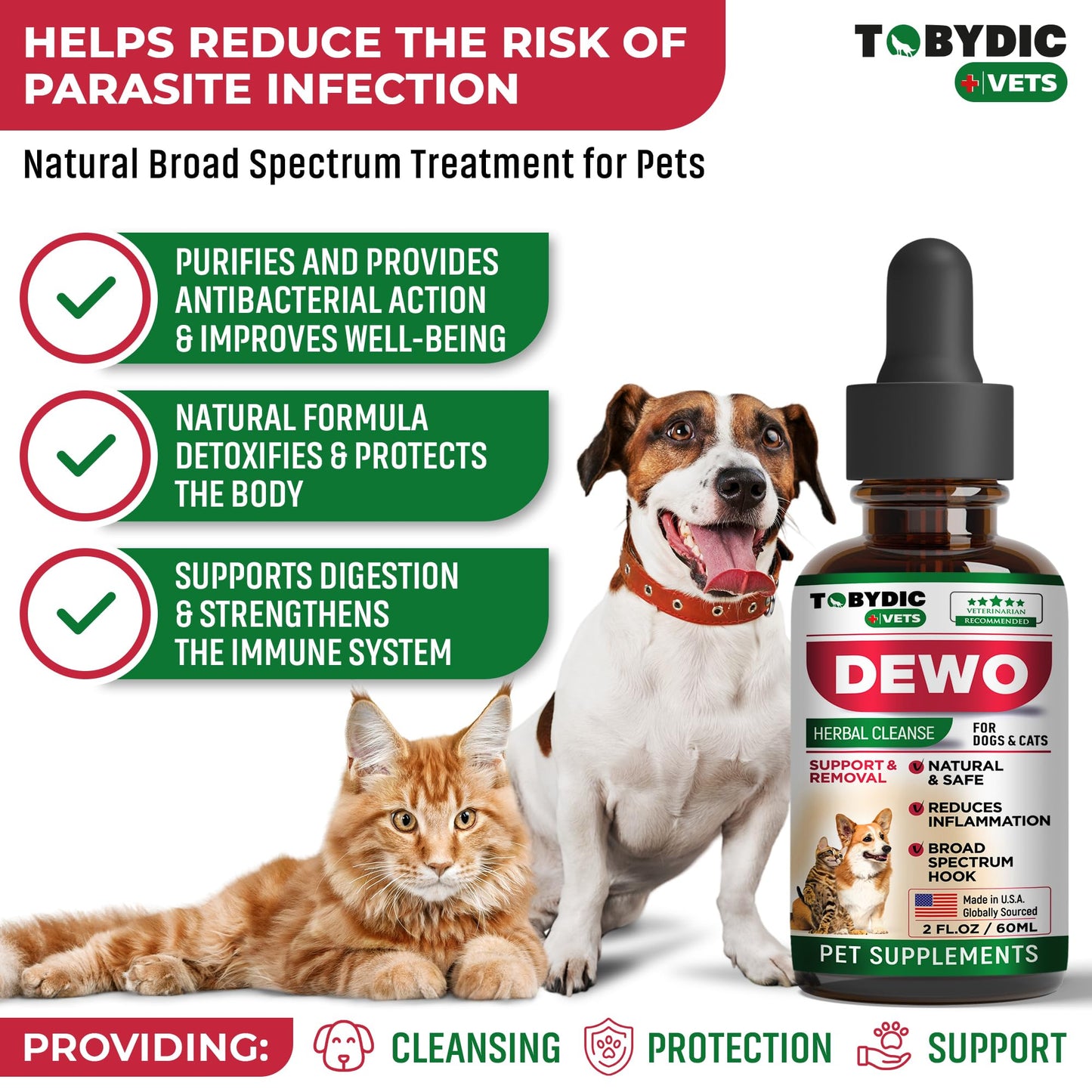 Tobydic Cats & Dogs Natural Broad Spectrum Intestinal Defense & Digestive Liquid Herbal Support - Promotes Gut Health - Supplement Drops Made in USA