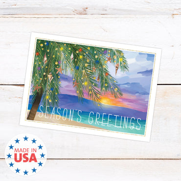 Canopy Street Masterpiece Tropical Sunset Cards / 16 Coastal Holiday Card Set With White Envelopes / 5 5/8" x 7 7/8" Warm Weather Palm Tree Vacation Greeting Cards With Meaningful Inside Verse