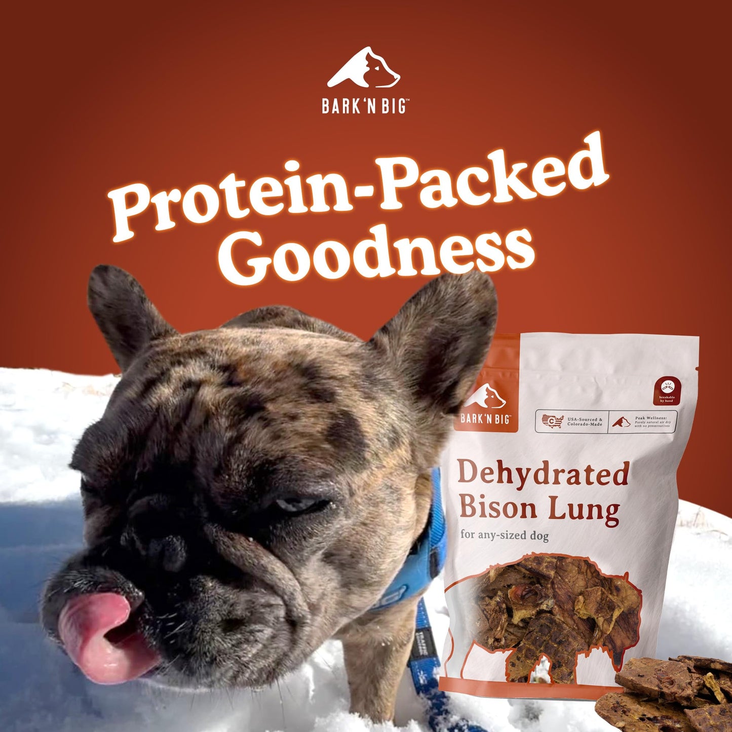 BARK'N BIG Bison Dog Treats - Single Ingredient Lung Dog Treats - Made & Sourced in USA - Dehydrated Bison, High Protein, Low Fat, Easily Digestible for Dogs with Sensitive Stomachs - 5 oz