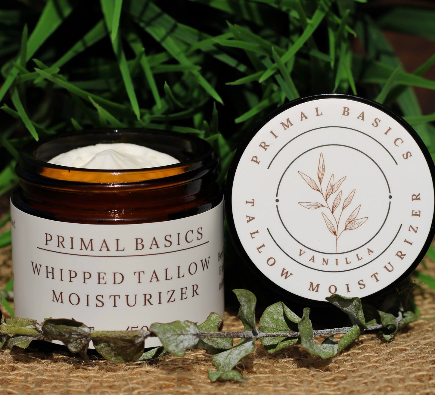 Primal Basics 100% Grass Fed Grass Finished Whipped Vanilla Beef Tallow Moisturizer/Body Balm for Face, Body, Oily, Dry, Sensitive Skin -Contains Vitamins A, D, E, K -USA Made