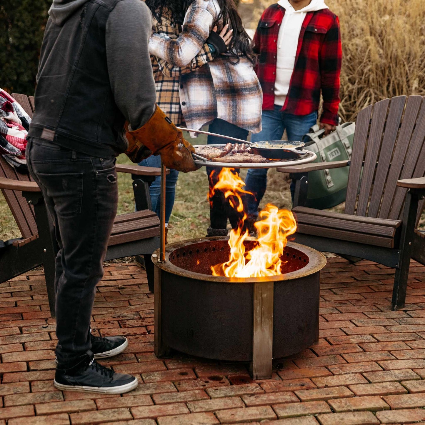 Breeo Smokeless FIrePit Grilling Bundle (X Series 24 Corten Steel, Outpost Grill, Ash Shovel, & Lid) | 27.5 inch Smokeless Fire Pit for Outside | Ideal for Families