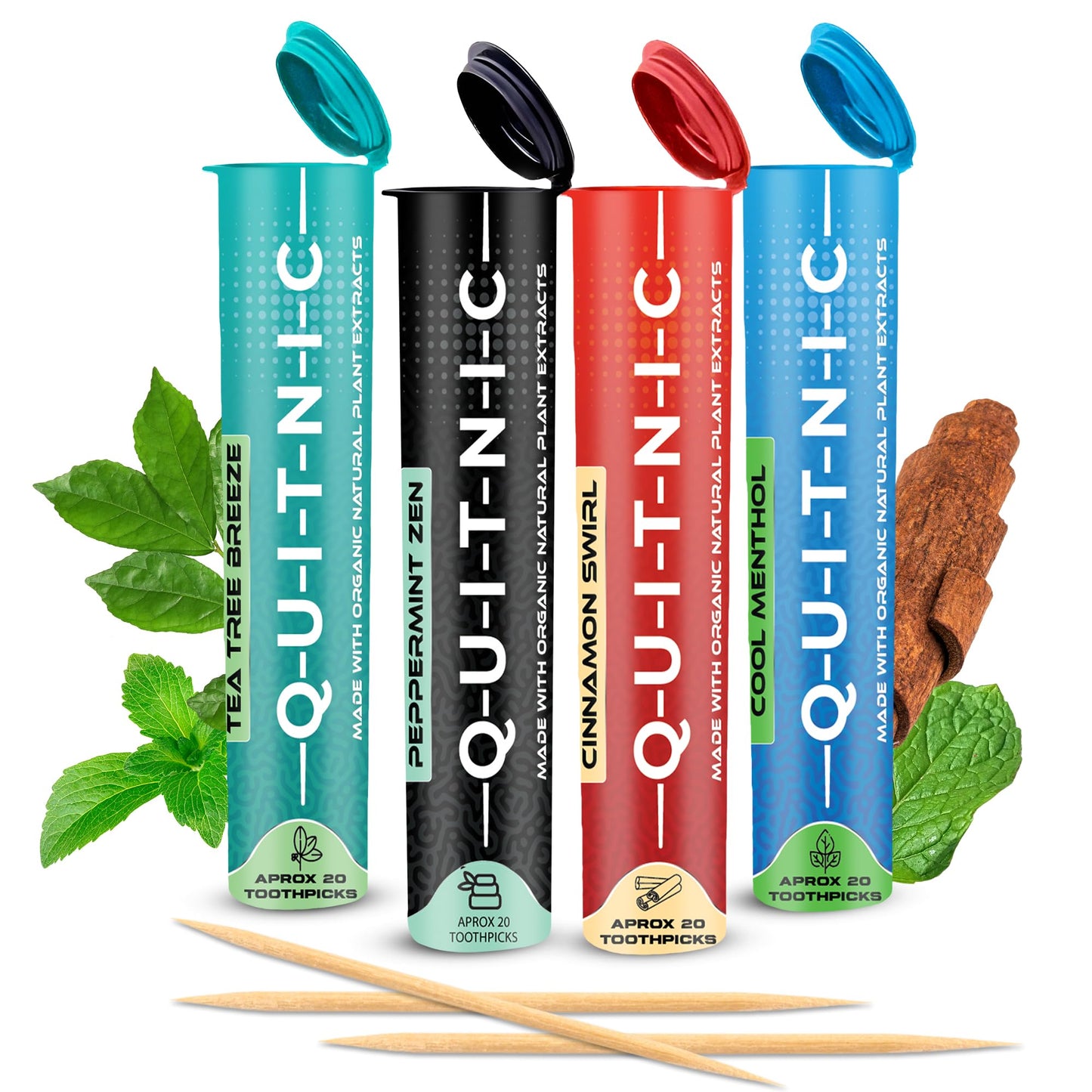 Quit-NIC Infused Flavored Toothpicks - Nicotine Free, Non-GMO Kosher Vegan Variety Pack, 20 Count (Pack of 4) - Flavored Toothpicks for Adults to Help Quit Smoking and Quit-NIC