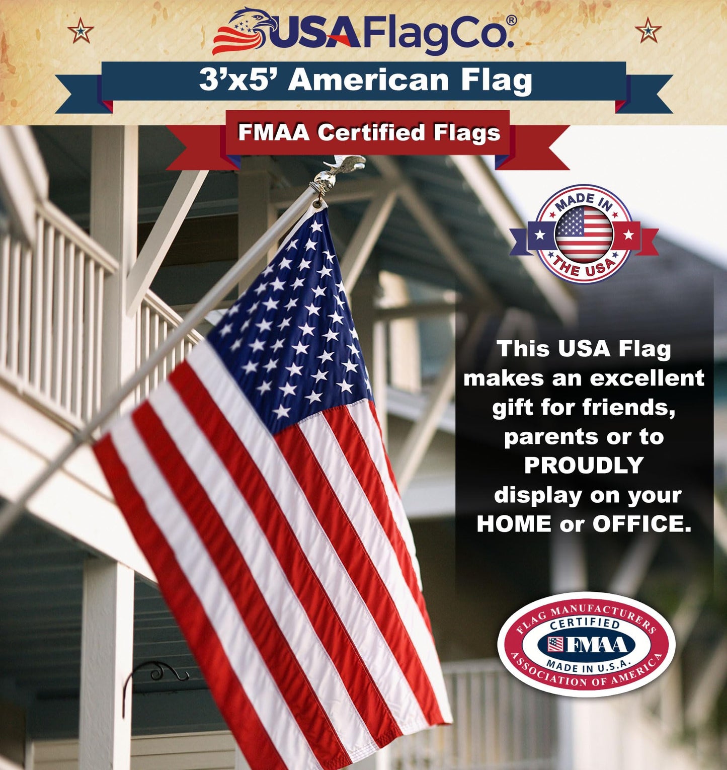 American Flags for Outside 3x5 - USA Flag Co. American Flag 3x5 Heavy Duty Outdoor Made in USA with Embroidered Stars and Sewn Stripes, This US Flag is an American Made Flag