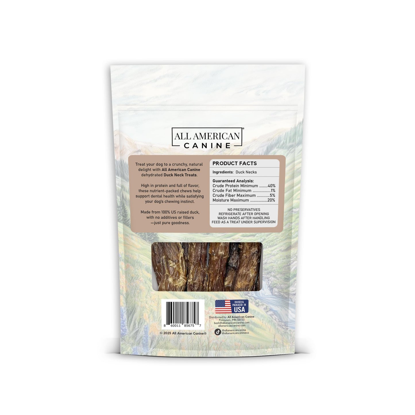All American Canine 12 Natural Duck Neck Dog Treats – Single Ingredient, Dehydrated & Chewy – Low-Fat, High-Protein Training Reward – Made in USA