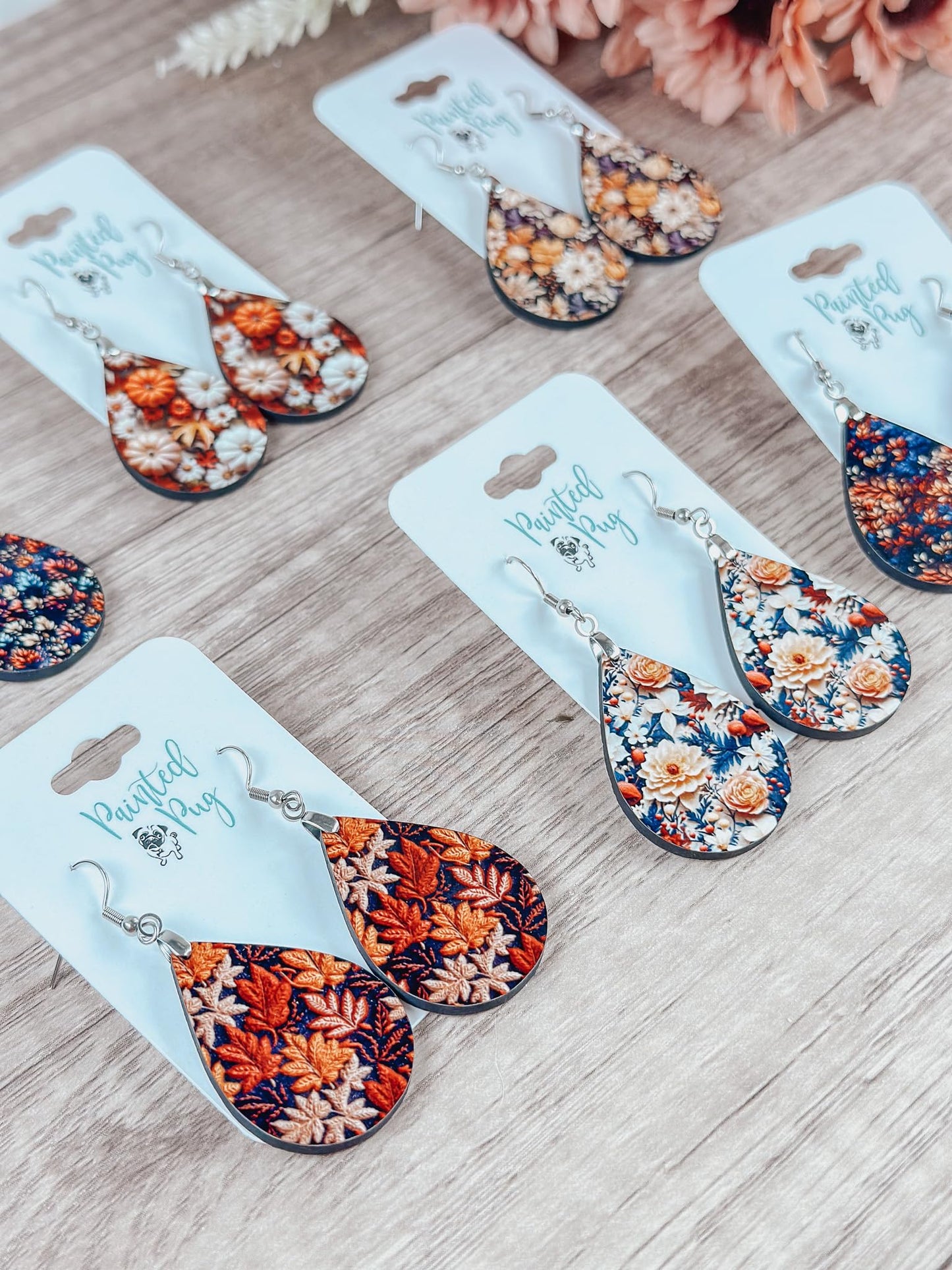 Fall Earrings for Women Autumn Lightweight Teardrop Dangle Fun Colorful Statement Jewelry Handmade by the Painted Pug (Fall Leaves Org Brwn)