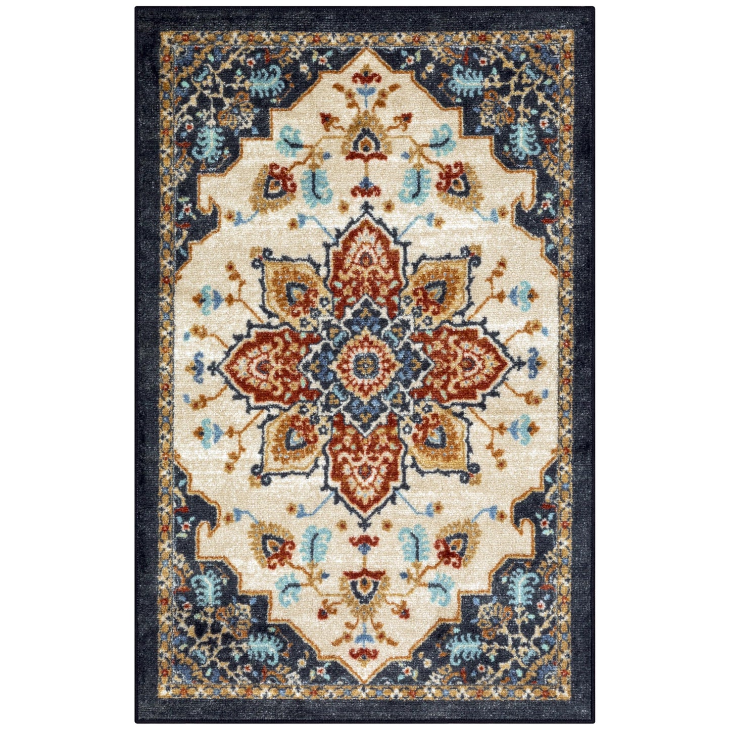 Maples Rugs Ruby Oriental Area Rug - Made in USA - Washable, Non Slip Indoor Carpet for Entryway, Foyer, Kitchen, and Bathroom, 2'6 x 3'10, Red/Gold