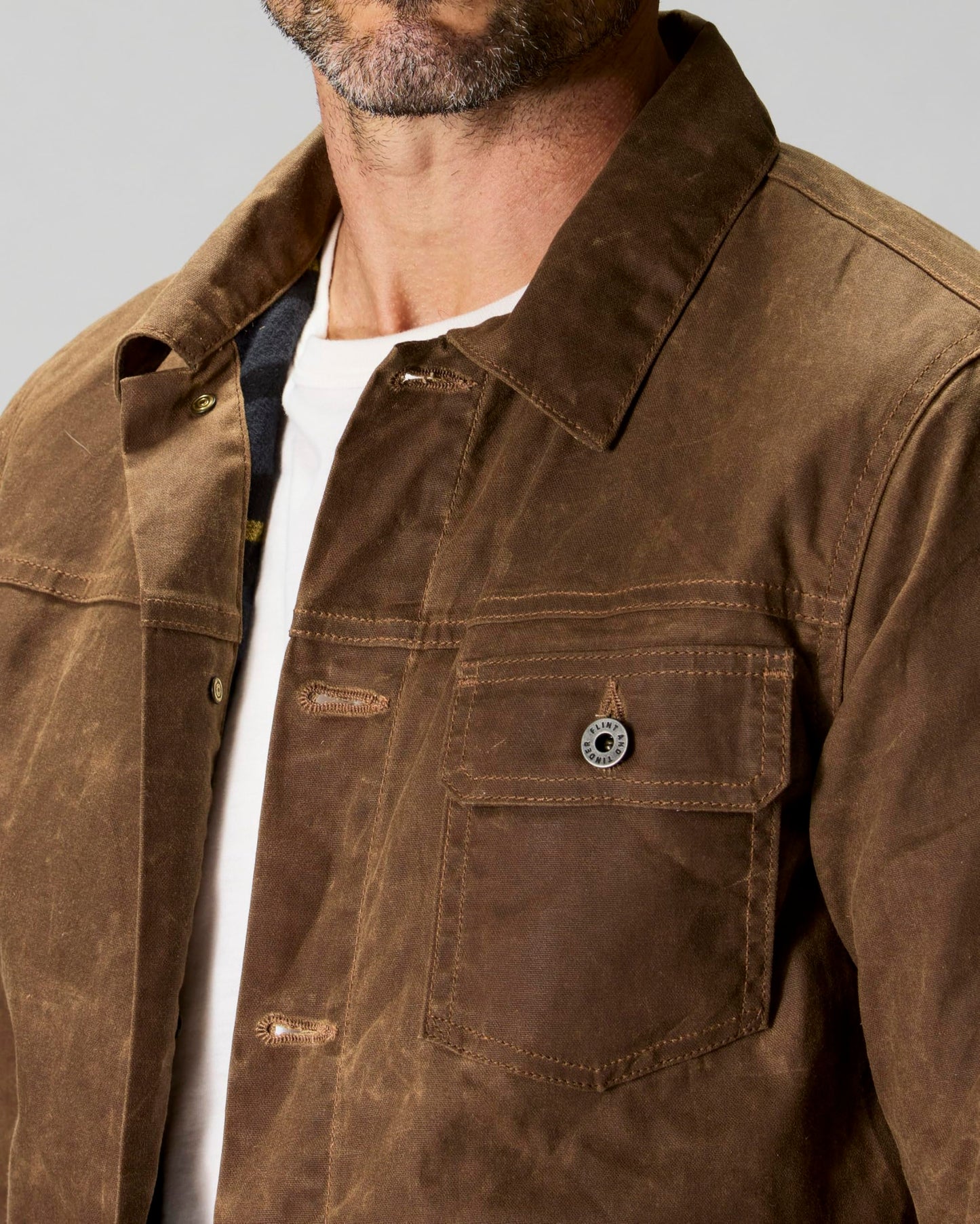 Huckberry Flint and Tinder Men's Flannel-Lined Waxed Trucker Jacket, Water & Weather Resistant Mens Jacket, Havana