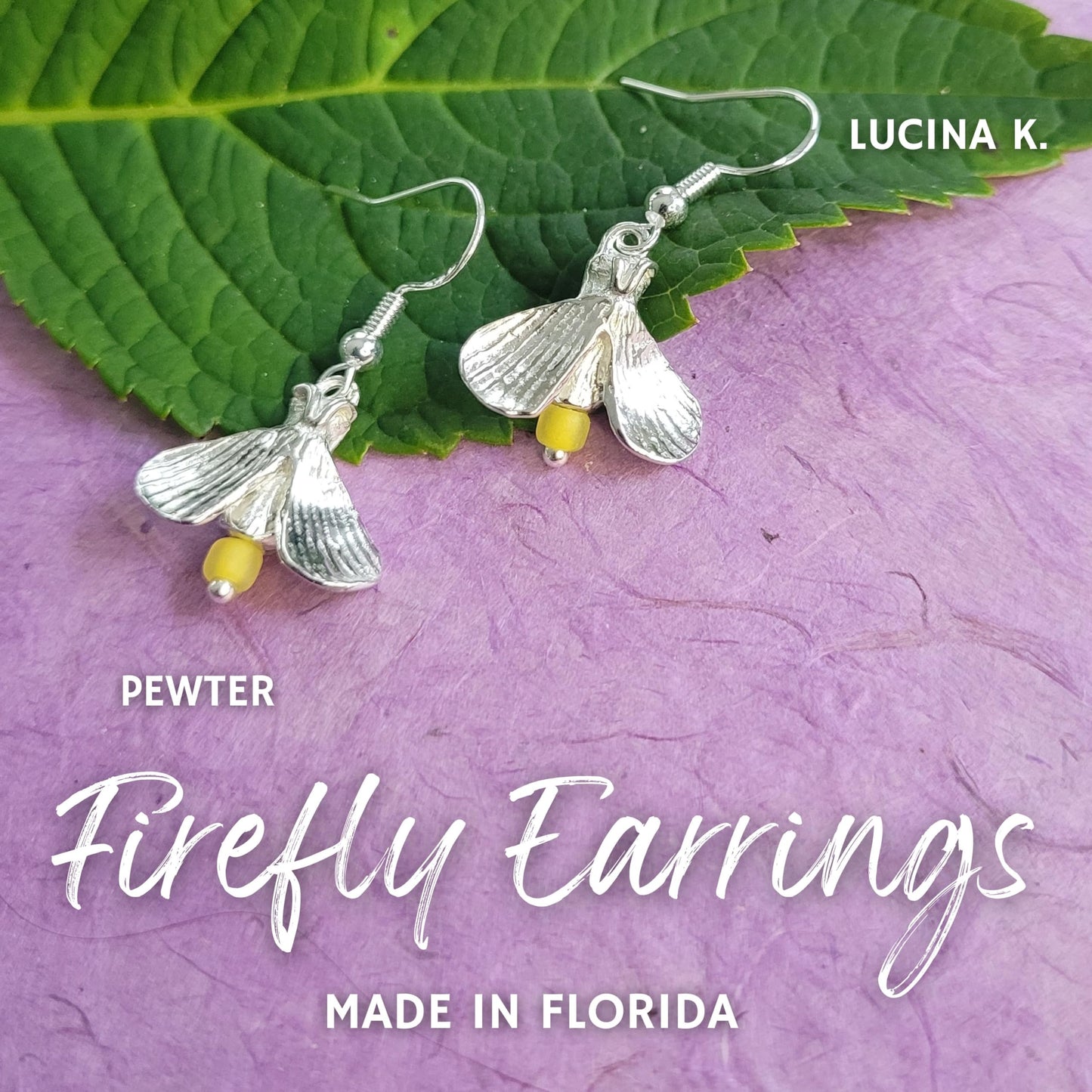 Pewter Firefly Lightning Bug Earrings - Gift Packaged with Chase your Dreams Story Card - Graduation, Wedding, and Shower Gift- Made in USA