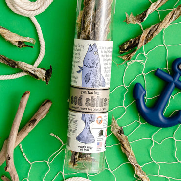 Polkadog Cod Skins Dog Treat - Lean Protein, Made in USA, Single-Ingredient, Grain & Gluten Free, for All Breeds - Crunchy Fish Skin Treat for Teeth Health