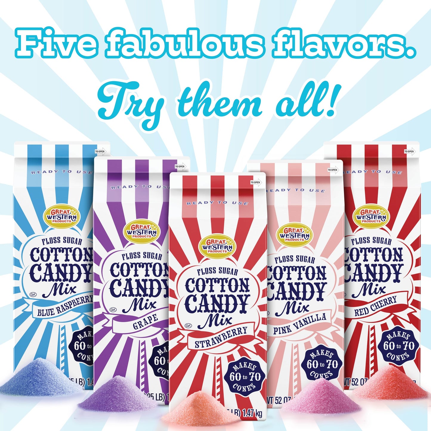 Premium America Blue Raspberry Cotton Candy Floss Sugar Carnival-Style Fluffy Fun, Pre-Mixed & Ready to Use for Parties, Events & Festivals 3.25 lb Cartons Case of 3