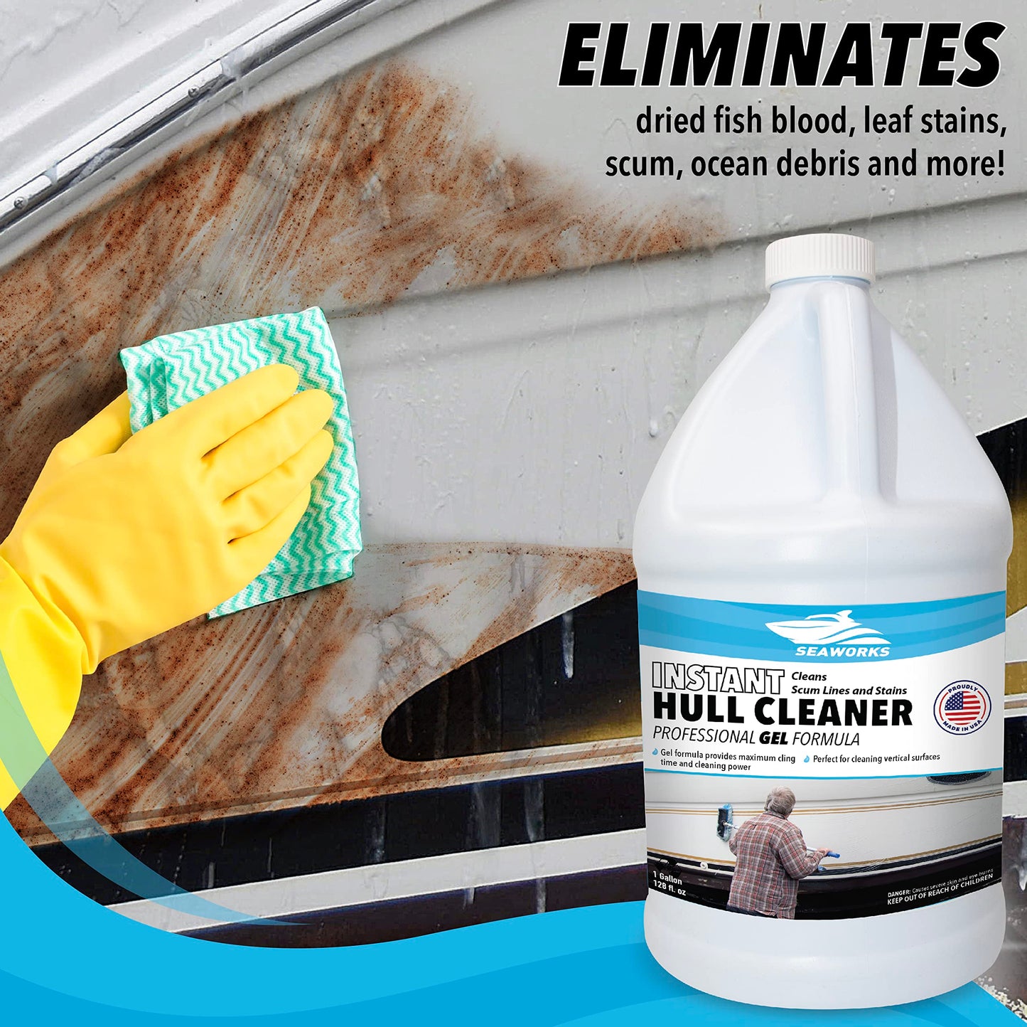 Seaworks Instant Boat Hull Stain Remover, Gel Cleaner - Remove Stains, Gallon