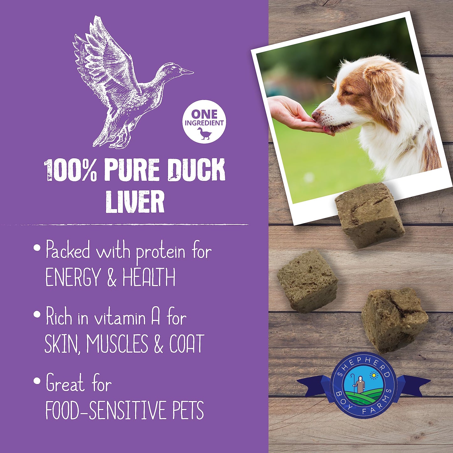 Shepherd Boy Farms Freeze Dried Dog and Cat Treats, Duck Liver, All Natural Single Ingredient Freeze-Dried Dog Treat & Snacks, Made in USA, High Protein, Essential Nutrition of Raw Food, 8oz