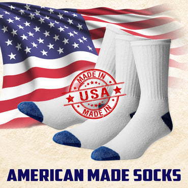 American Made by Sole Pleasers 12-Pack Unisex Everyday Cotton Crew Socks - Size 9-11 - White/Gray Heel and Toe