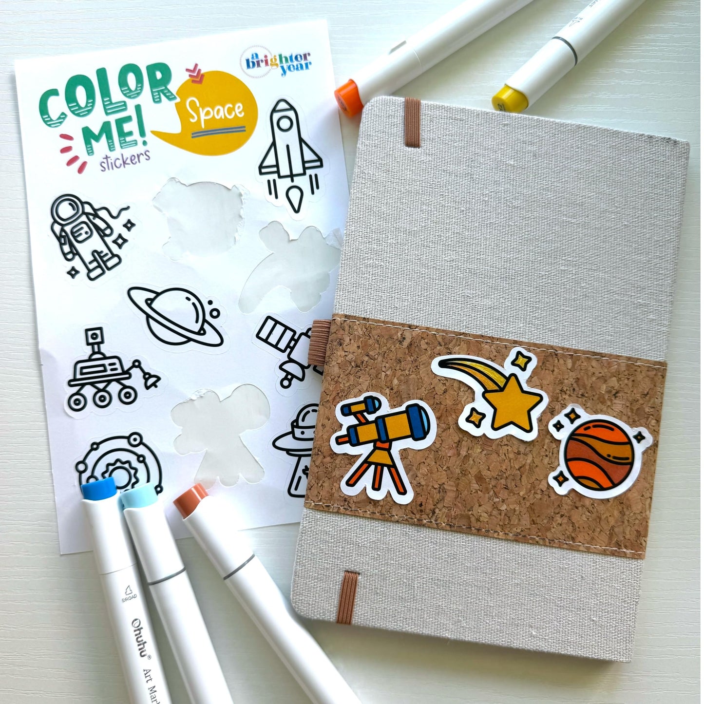 A Brighter Year Color-Your-Own Sticker Bundle, Space & Science Edition -3-Pack of 8.5” x 5.5” Sheets of 10 Stickers Each – Each Sticker is 1.5-2” x 2-3”, Notebooks, Planner, Gift Wrap