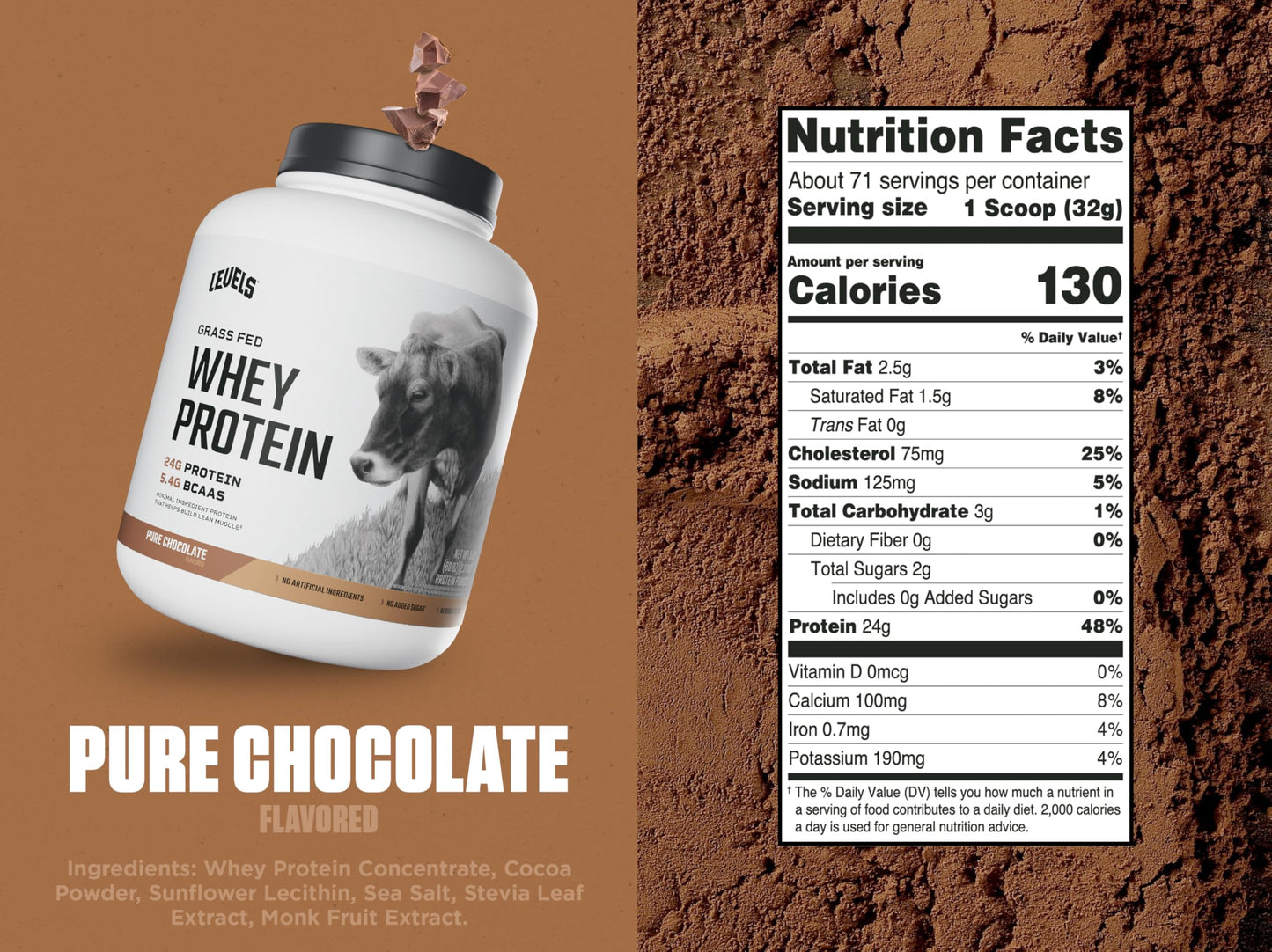 Levels Grass Fed Whey Protein Powder, No Artificials, 24G of Protein