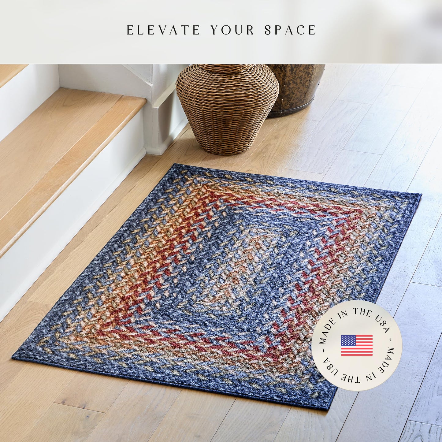 Maples Rugs Marion Bohemian Braid Design Print Area Rug – Made in USA – Washable,Non Slip Indoor Carpet for Entryway,Foyer, Kitchen, and Bathroom, 2'6 x 3'10, Multi-Color