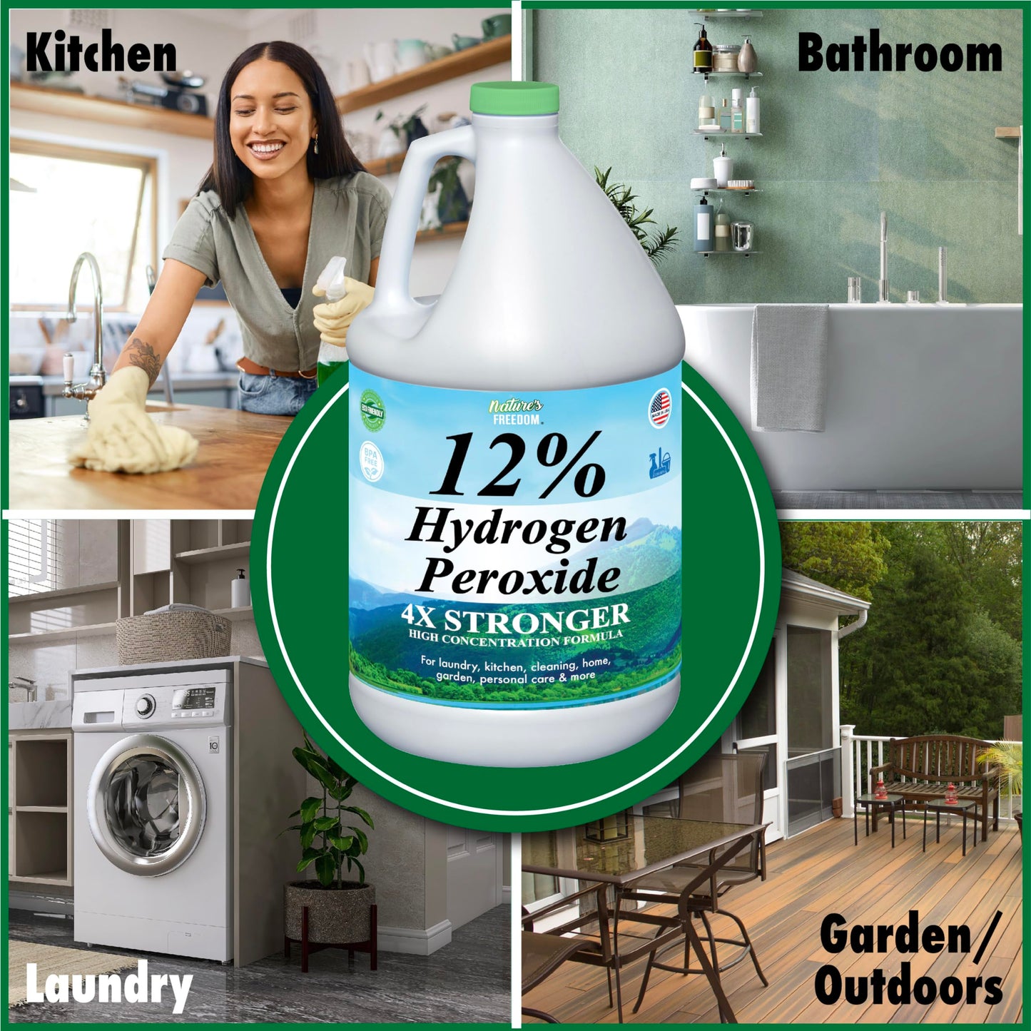 Nature's Freedom 12% Hydrogen Peroxide, Food Grade H2O2 and Purified Water Only, 1 Gallon Solution