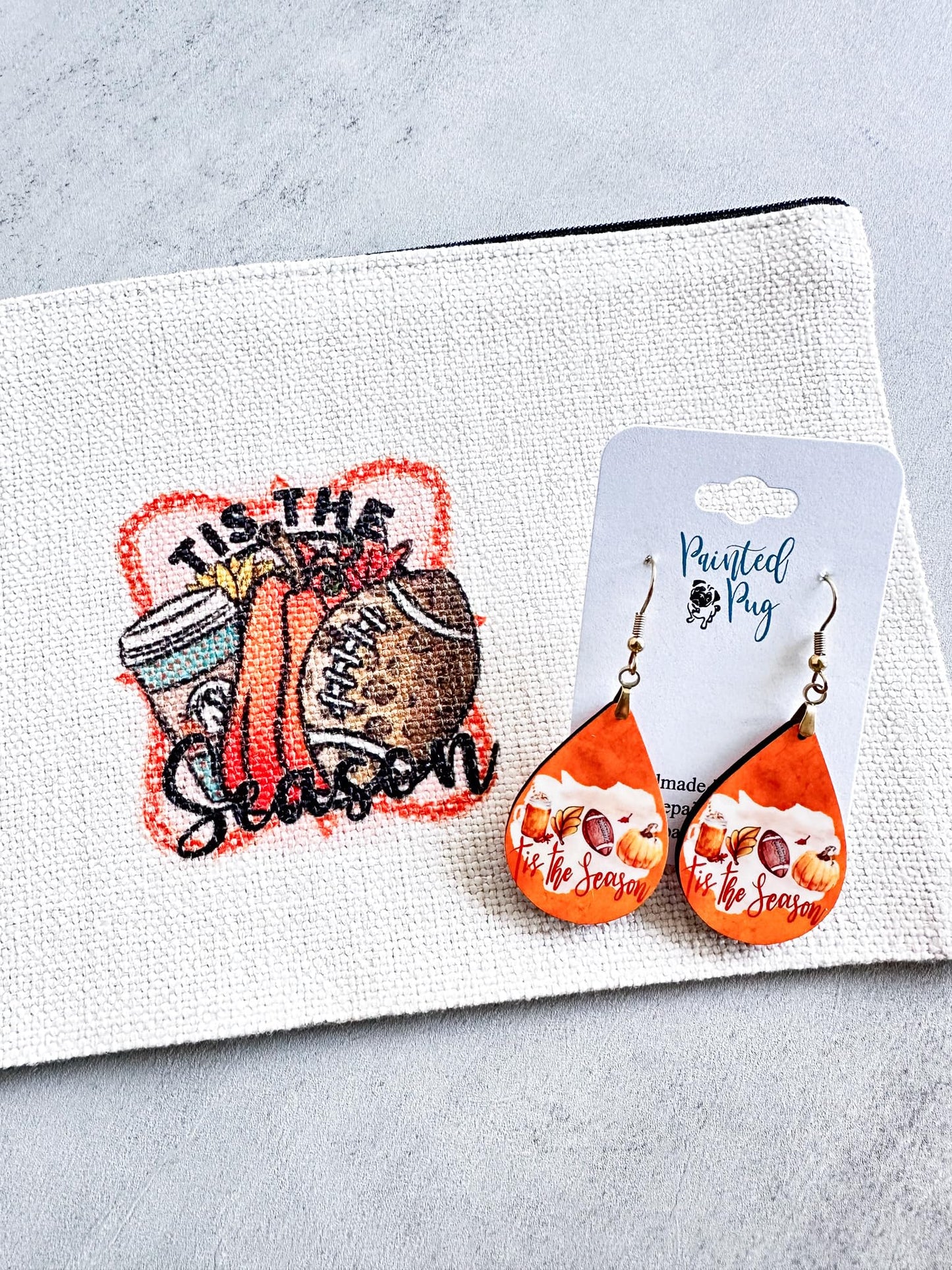 Tis the Season Fall Earrings for Women Thanksgiving Autumn Football PSL Lightweight Teardrop Dangle Fun Colorful Statement Jewelry Handmade by the Painted Pug (Fall Tis the Season)