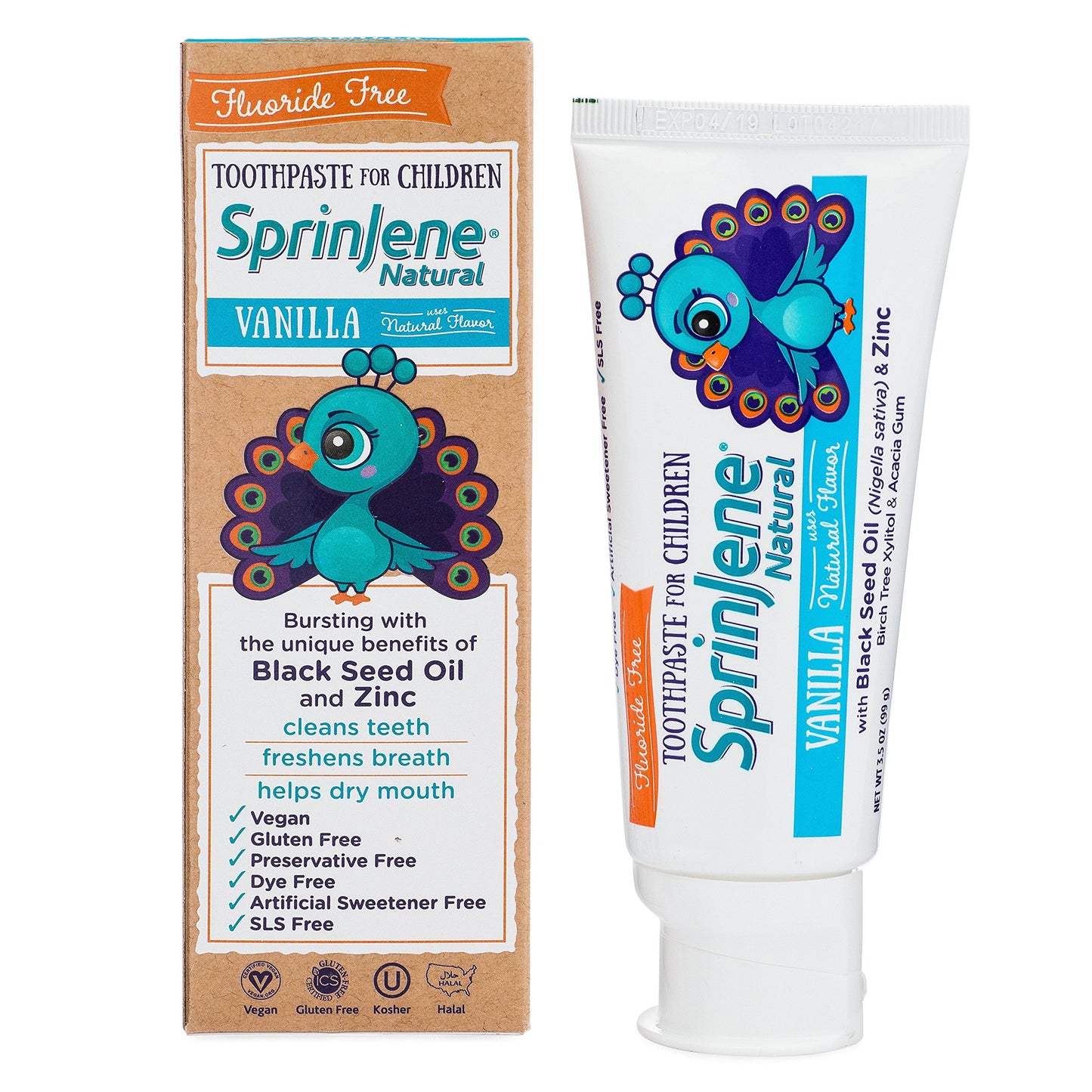 SprinJene Natural Children’s Toothpaste – Fluoride Free Vanilla Toothpaste for Toddlers & Kids – Gentle Safe Natural Formula with Patented Black Seed Oil & Zinc – Made in The USA (1 Pack)