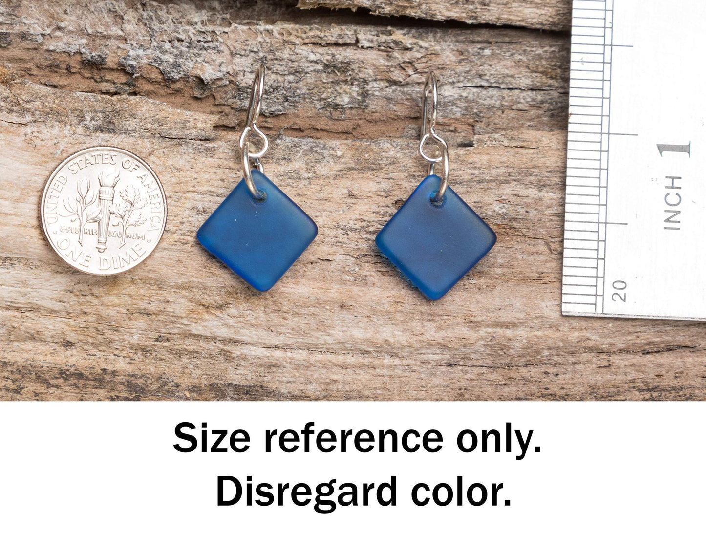 Delicate Diamond Sea Glass Earrings (Cornflower) Beach Glass Earrings for Women by EcoSeaCo, using sustainable, recycled and repurposed material. Handmade Jewelry in the USA