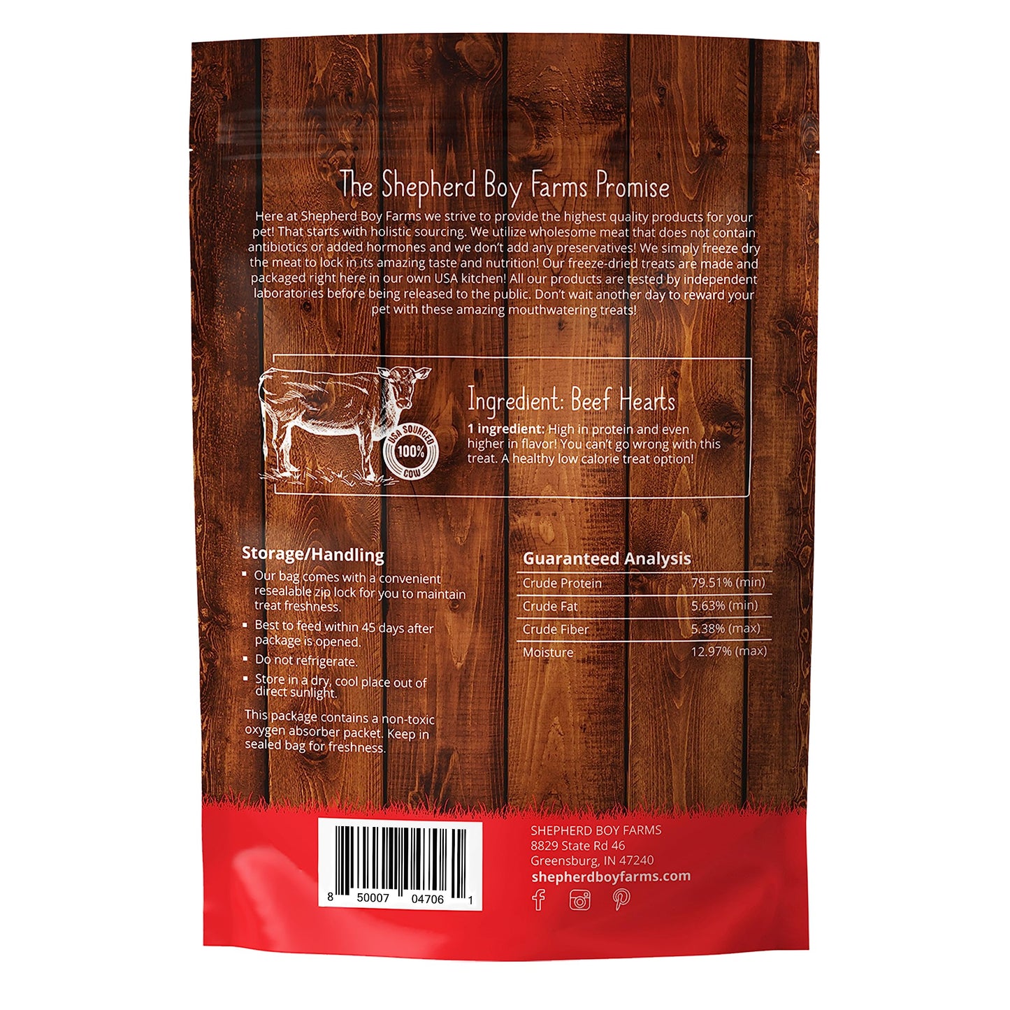 Shepherd Boy Farms Freeze Dried Dog and Cat Treats, Beef Heart, All Natural Single Ingredient Freeze-Dried Dog Treat & Snacks, Made in USA, High Protein, Essential Nutrition of Raw Food, 8oz