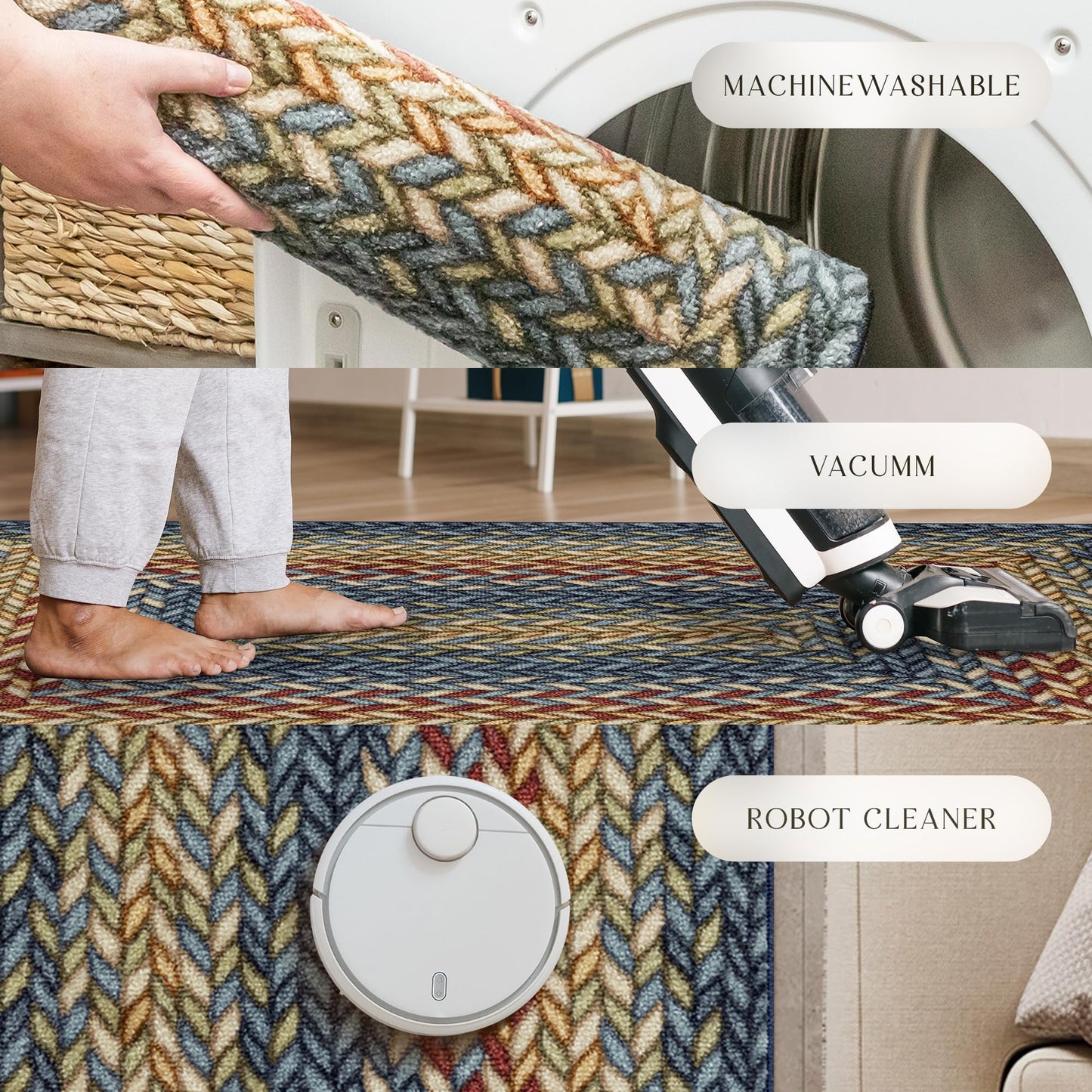 Maples Rugs Marion Bohemian Braid Design Print Area Rug – Made in USA – Washable,Non Slip Indoor Carpet for Entryway,Foyer, Kitchen, and Bathroom, 2'6 x 3'10, Multi-Color