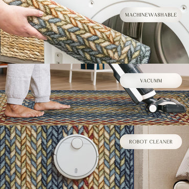 Maples Rugs Marion Bohemian Braid Design Print Area Rug – Made in USA – Washable,Non Slip Indoor Carpet for Entryway,Foyer, Kitchen, and Bathroom, 2'6 x 3'10, Multi-Color