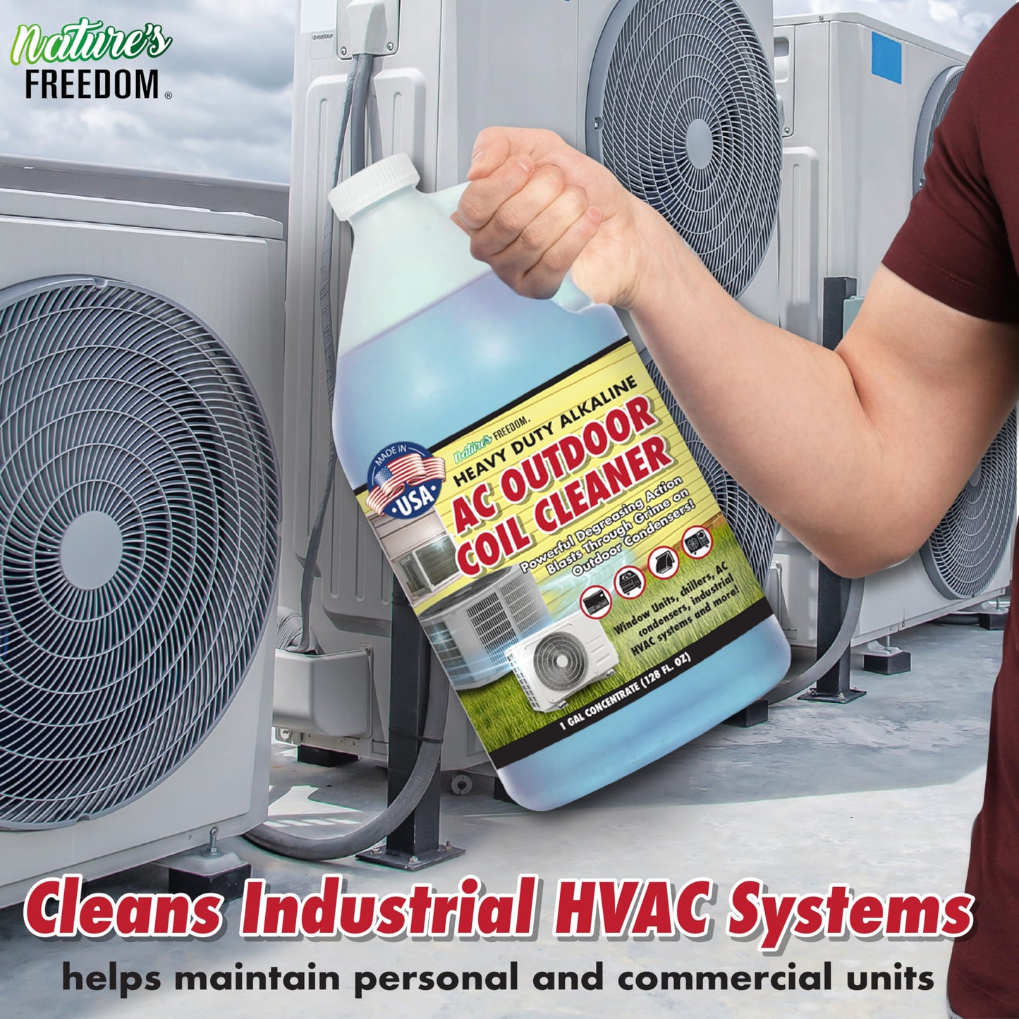 Nature's Freedom HVAC Coil Cleaner – Heavy Duty Alkaline Formula for Outdoor AC Condenser Units – Gallon