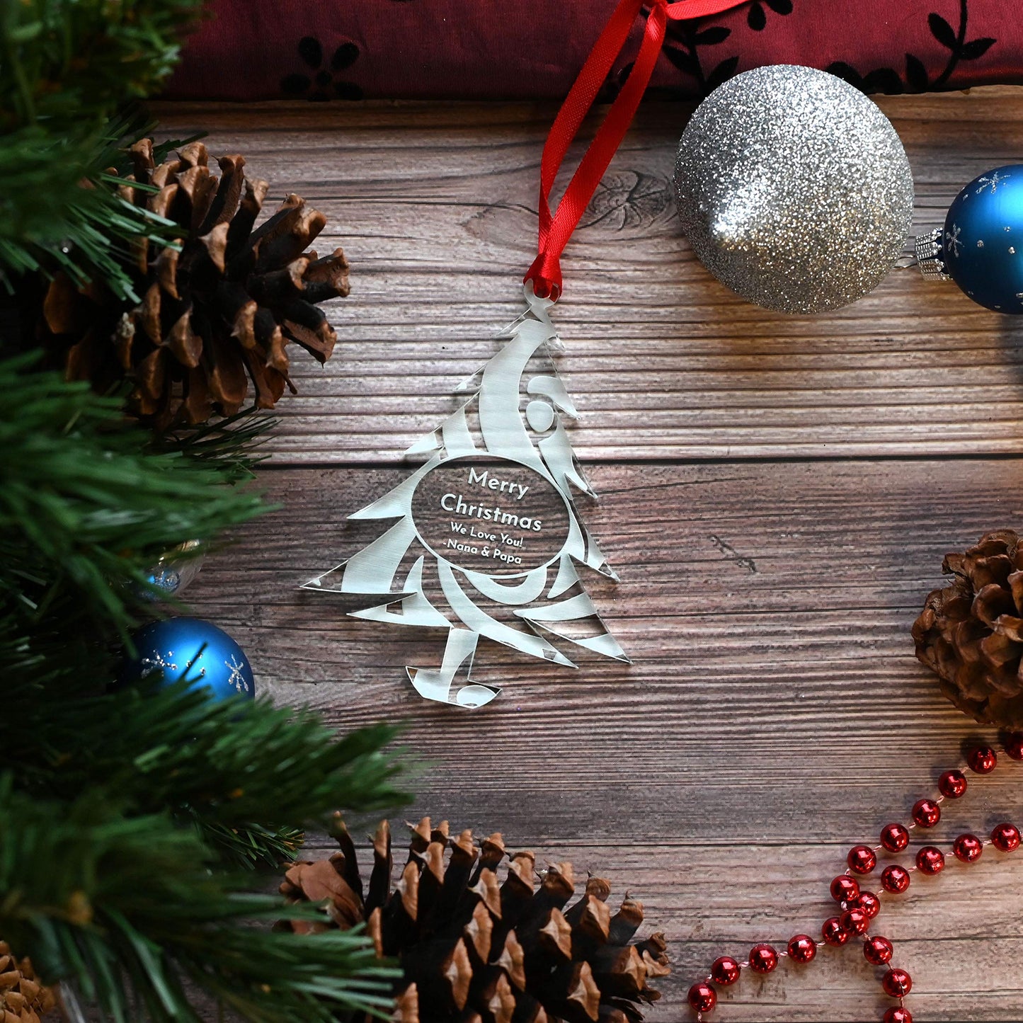 LHS - Customized 2024 Christmas Tree Ornaments | Custom Engraved Family Holiday Decorations Made in The USA - Personalized Acrylic Swirl Pattern