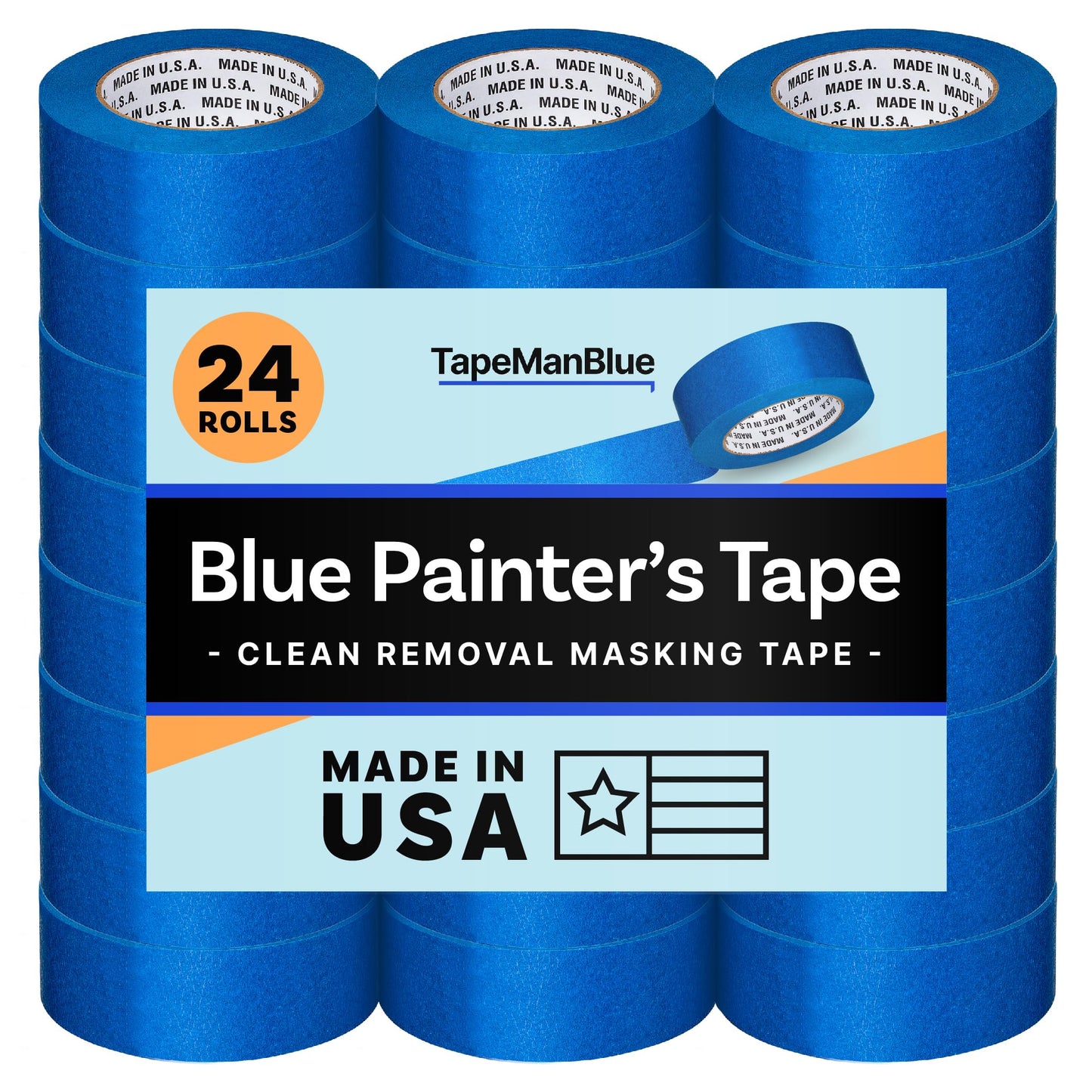 Blue Painters Tape 2 inch x 60 Yards - Case of 24 Rolls, Made in The USA (1.88 inch/48mm), Bulk Painters Tape, Leaves No Residue Behind, UV-Resistant, Sharp Paint Lines