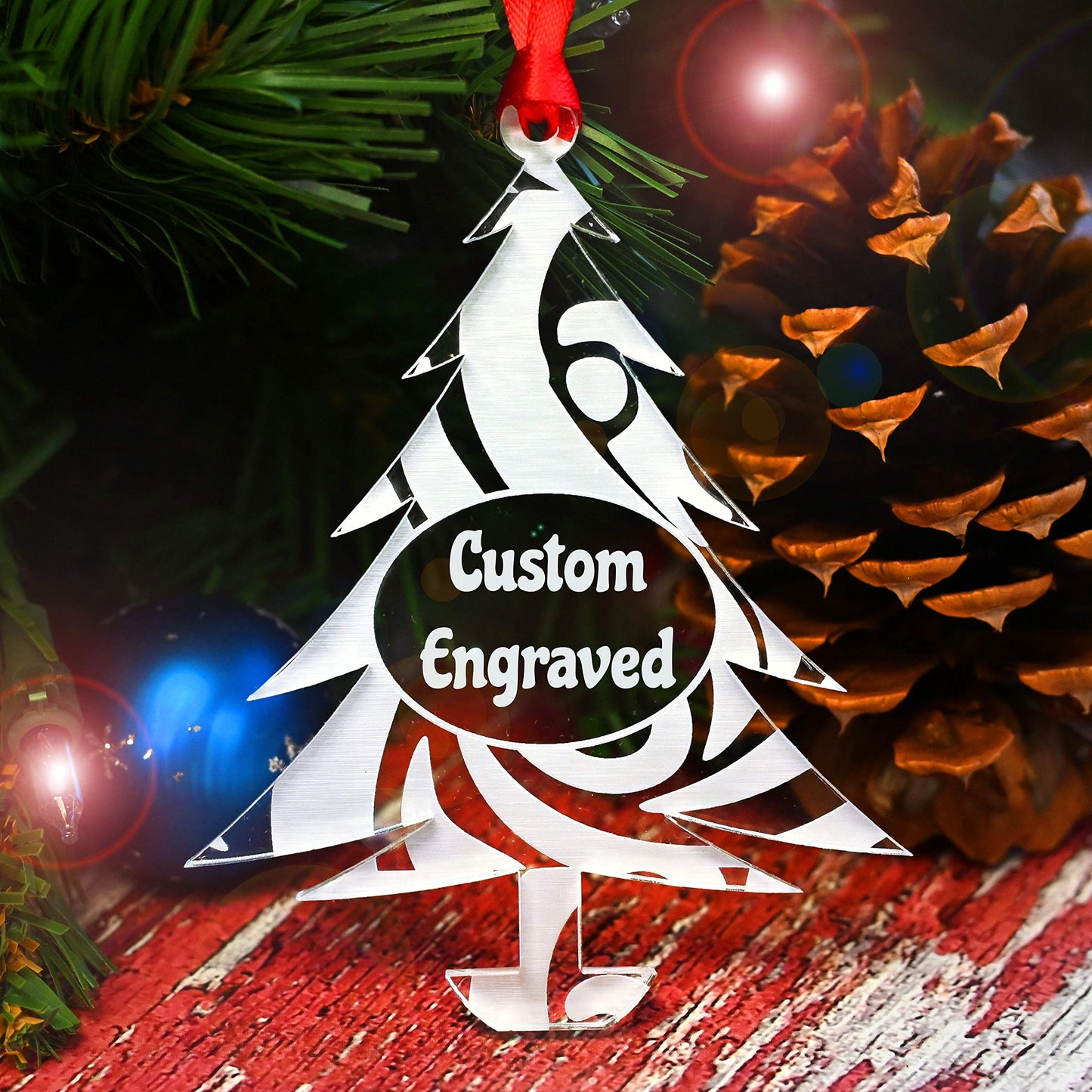 LHS - Customized 2024 Christmas Tree Ornaments | Custom Engraved Family Holiday Decorations Made in The USA - Personalized Acrylic Swirl Pattern