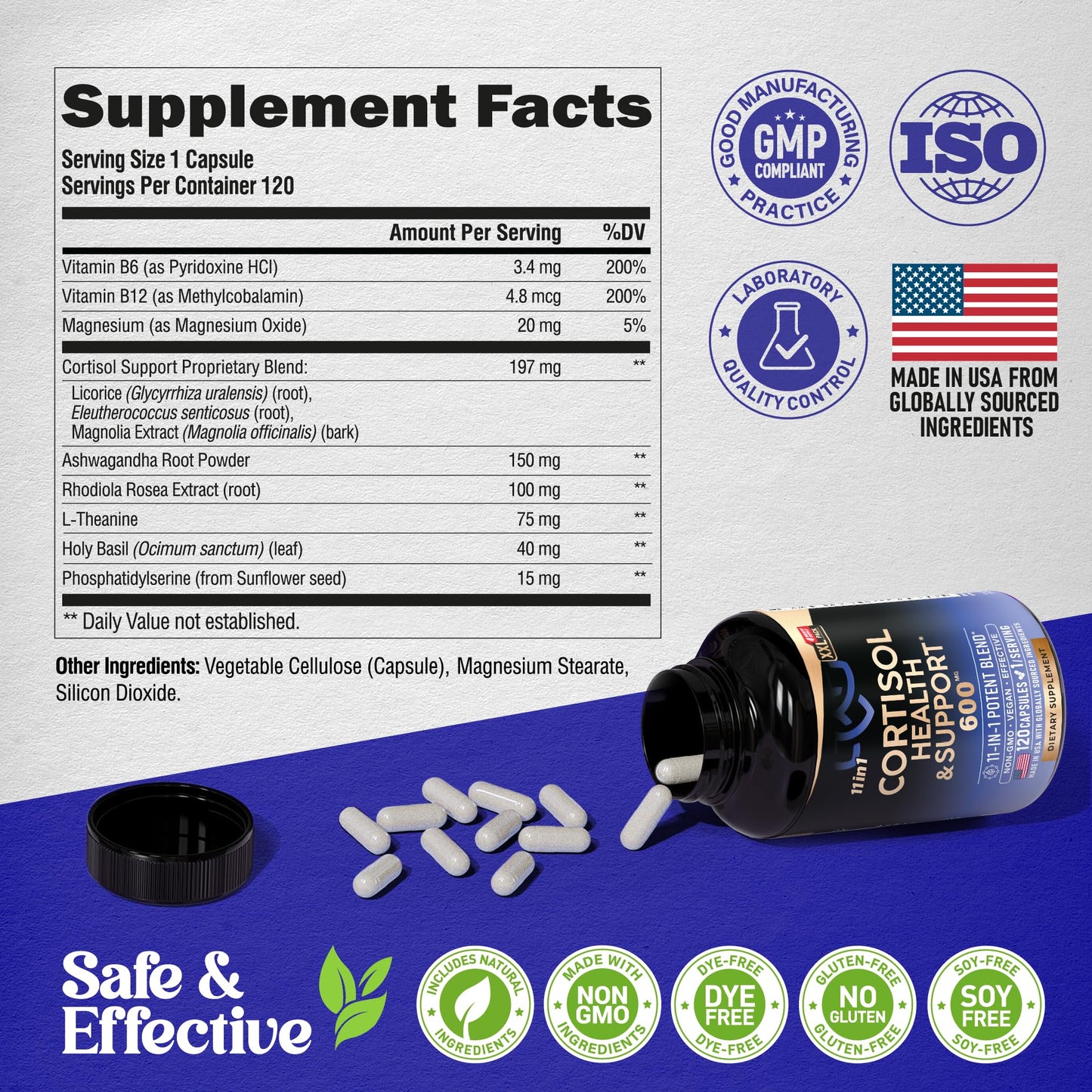 Cortisol Supplement for Women - Natural Based Hormone Balance - Ashwagandha | Rhodiola | Holy Basil | L-Theanine - Mood, Focus & Sleep Support - Made in USA - Vegan, Non-GMO - 120 Capsules for 4 Month