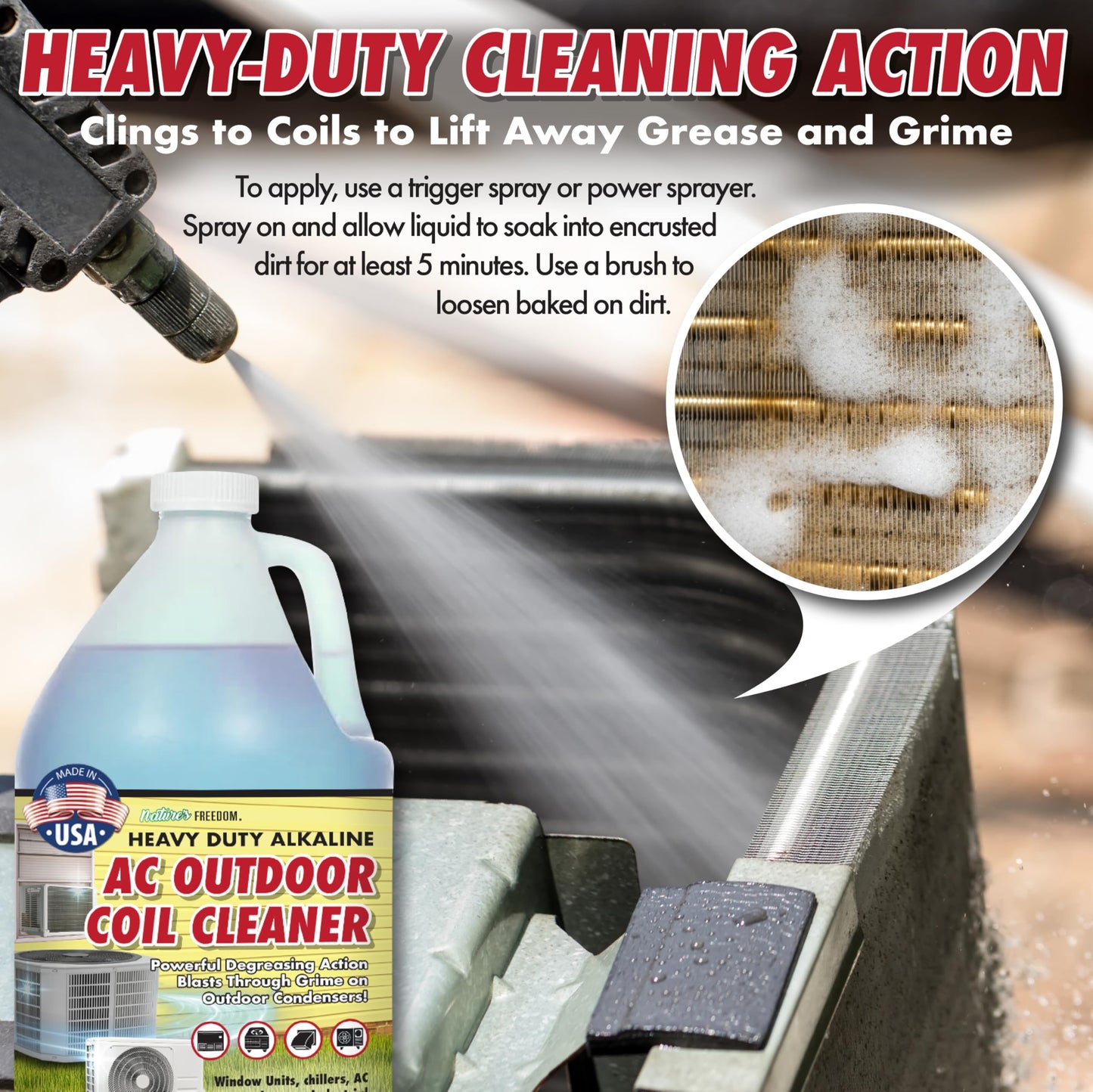 Nature's Freedom HVAC Coil Cleaner – Heavy Duty Alkaline Formula for Outdoor AC Condenser Units – Gallon