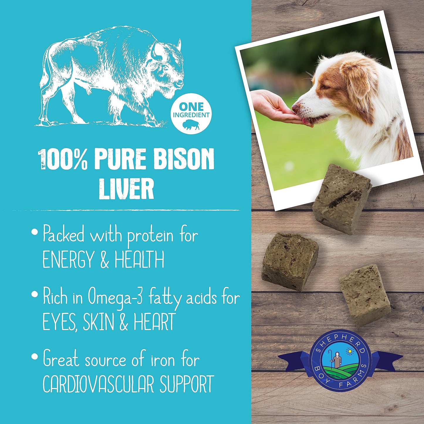 Shepherd Boy Farms Freeze Dried Dog and Cat Treats, Bison Liver, All Natural Freeze-Dried Dog Treat & Snacks, Made in USA, High in Protein, Essential Nutrition of Raw Food, 8oz