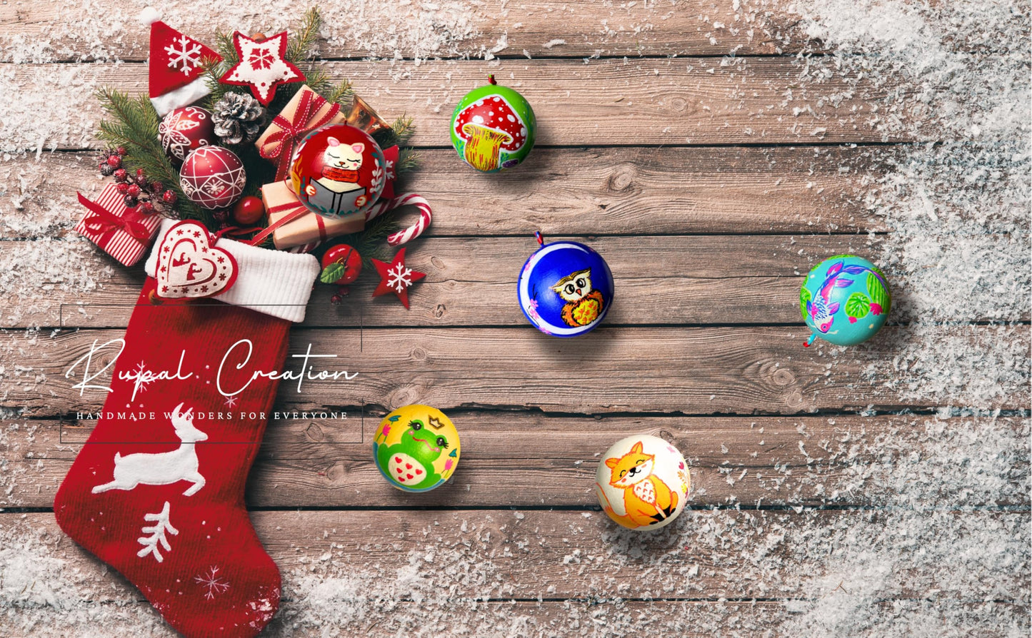 Set of 6 Handmade Wooden Christmas Ornaments - Rustic Holiday Ball Decorations - Made in USA - Perfect for Gifts, Tree Decor, and Home Accents - Small Business Craft (Multi Colour)