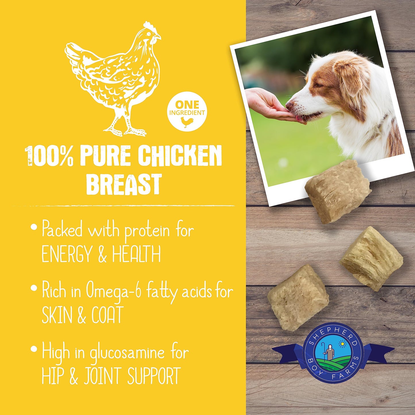 Shepherd Boy Farms Freeze Dried Dog and Cat Treats, Chicken Breast, All Natural Freeze-Dried Dog Treat & Snacks, Made in USA, High in Protein, Nutrition of Raw Food, Single Ingredient