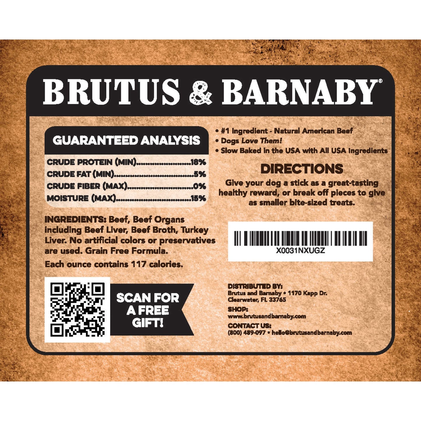 BRUTUS & BARNABY Beef Meat Sticks for Dogs - Thick & Hearty Beef Liver & Lung Dog Treat Made in USA - Protein Packed, Crunchy, Healthy Dog Treats - Grain Free, Rawhide Free, No Additives
