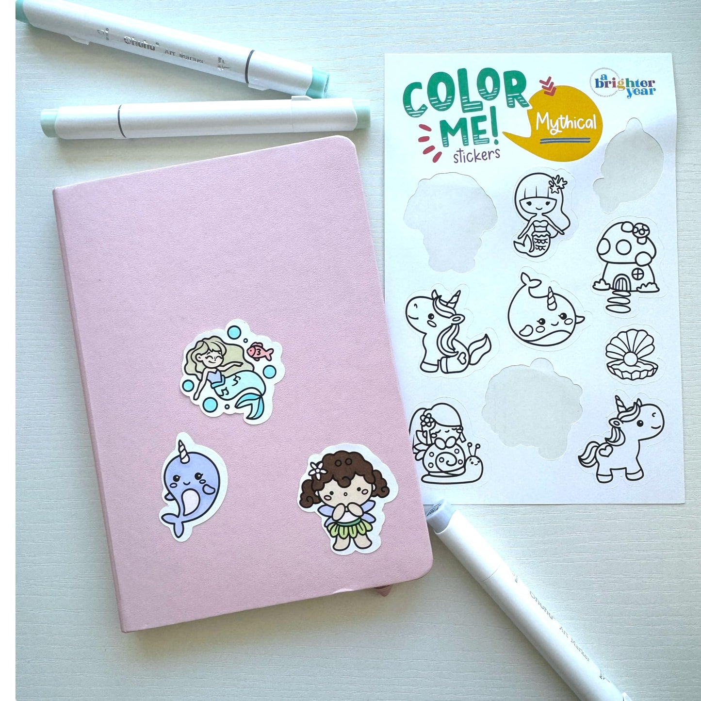 A Brighter Year Color-Your-Own Sticker Bundle, Mythical & Magical Edition - 3-Pack of 8.5” x 5.5” Sheets of 10 Stickers Each – Each Sticker is 1.5-2” x 2-3” - Notebooks, Planner, Gift Wrap