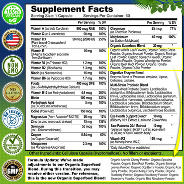 Men's Daily Multivitamin 50 Plus - Vegan Methylated Multivitamin for Men 50 and Over - Saw Palmetto, Biotin, Organic Superfoods, Lutein - Eye, Energy, Gut, Health Support - Easy to Swallow Capsules