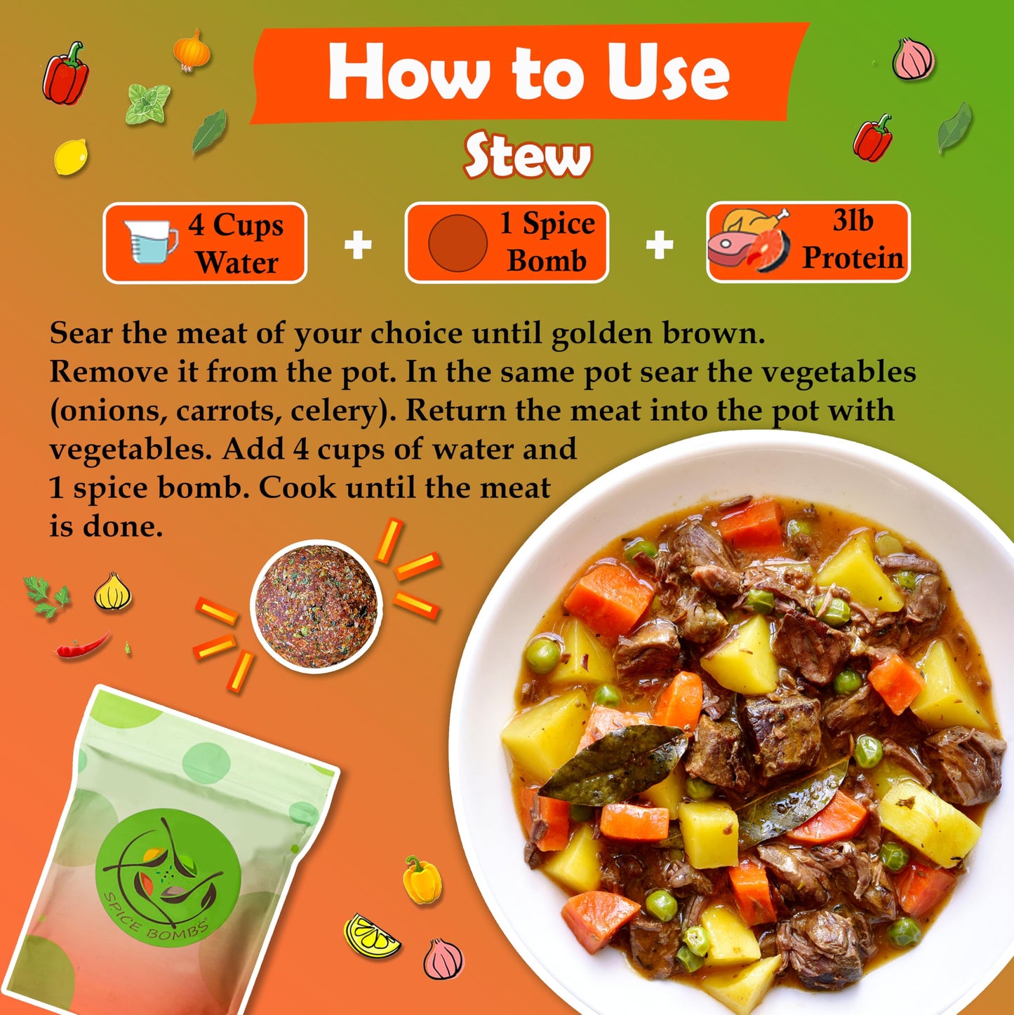 Universal Spice Bombs Seasoning Pack of 4 - Spice Mix for Soup, Stew, Marinade