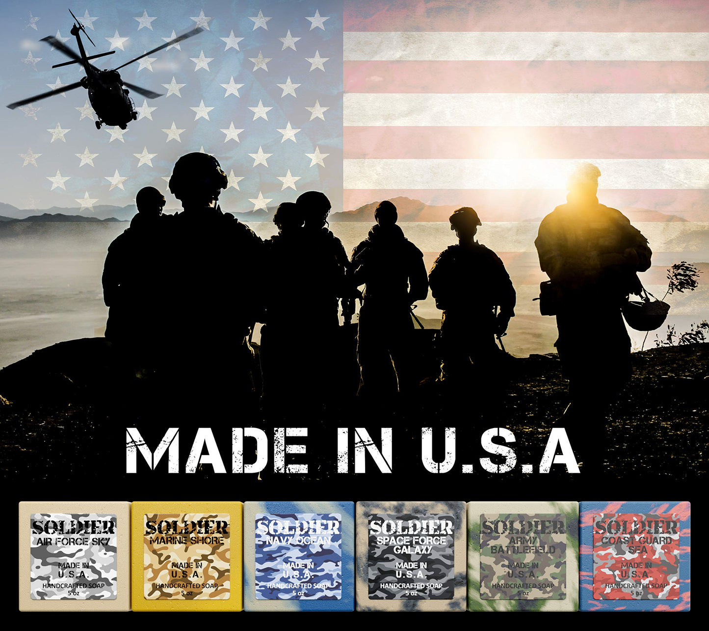 NATURAL AMERICAN Mens Organic Bar Soap, Masculine Scents, 100% Natural Soap for Men - Essential Oils, Organic Shea Butter Natural Body Soap, Natural Bar Soap for Men - SOLDIER Body Soap 5 oz (6pk)