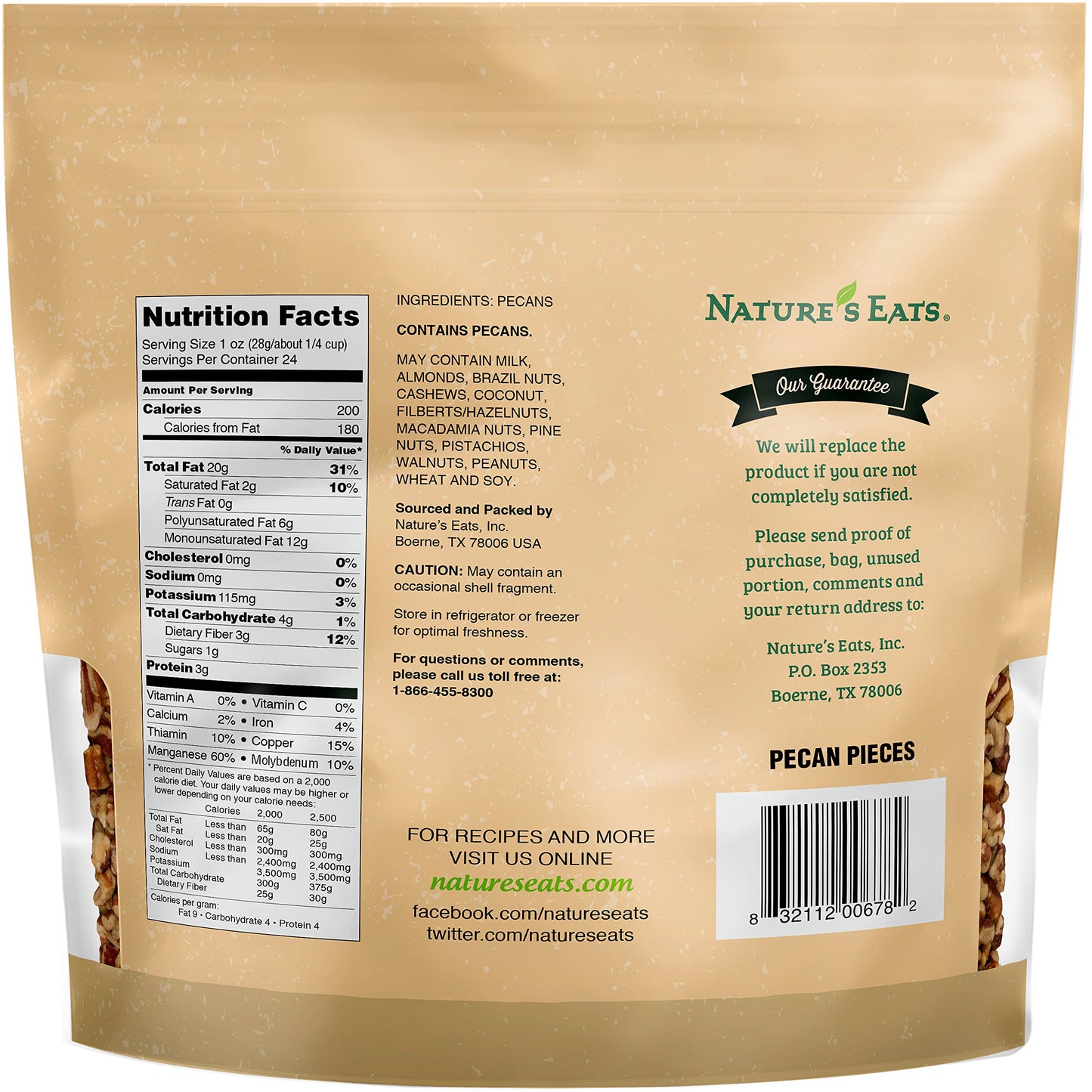 Nature's Eats Pecan Pieces, Natural, 24 Ounce