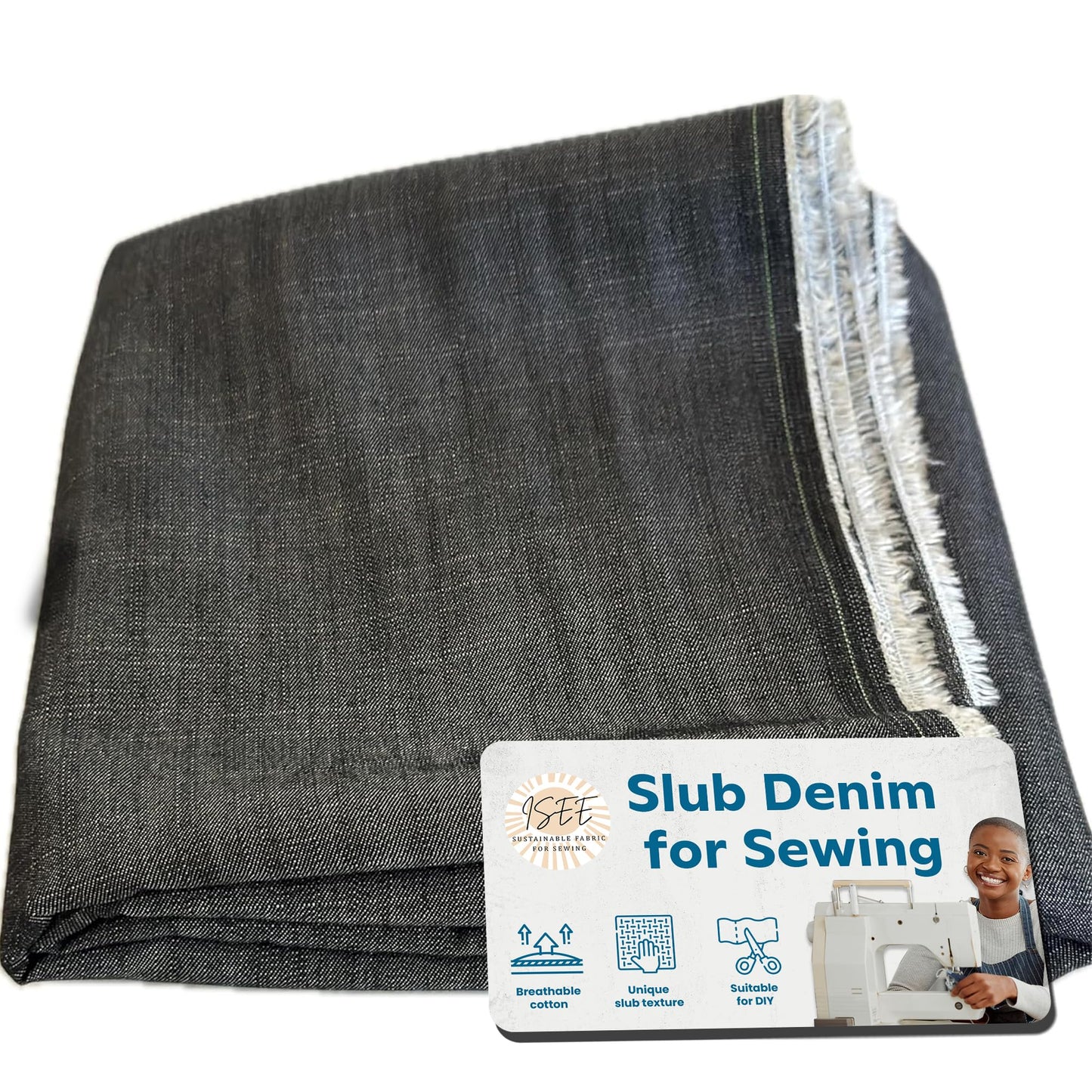 ISEE FABRIC 56"x36" Inch Slub Denim Fabric for Sewing - Made in U.S.A - Ideal for Jeans, Jackets, and Casual Clothing Wear - Light, Durable and Stylish Material - Classic Dark Gray (Sold by Yard)