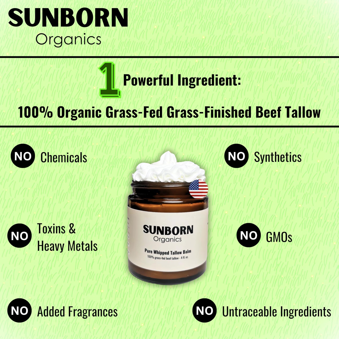 Pure Whipped Tallow Balm | 1 Ingredient | Handmade in USA | 100% Organic Grass-Fed Beef Tallow for Skin | Unscented Beef Tallow Face Moisturizer for Dry Skin, Fragrance-Free, No Essential Oils