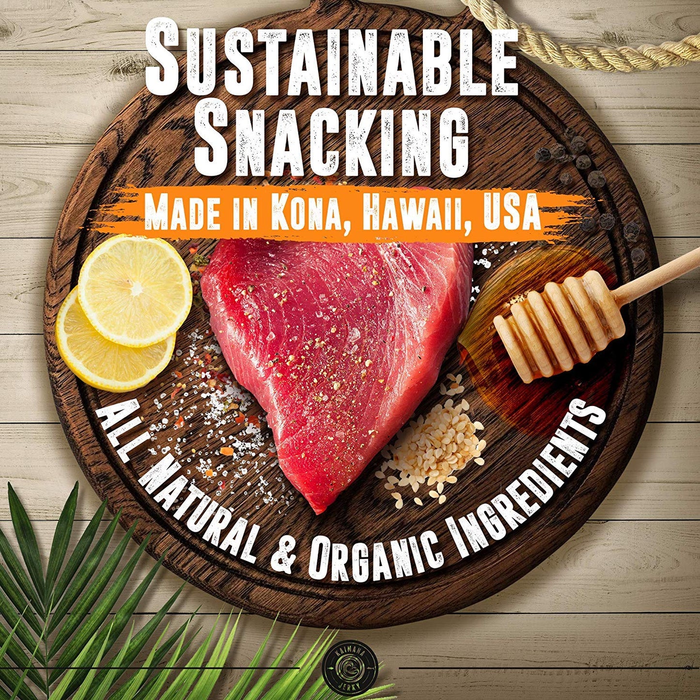 Kaimana Wild-Caught Ahi Tuna Jerky - Honey Glazed | Rich in Omega-3s & High in Protein | All-Natural & Organic Fish Jerky (3 pack, 2 oz)