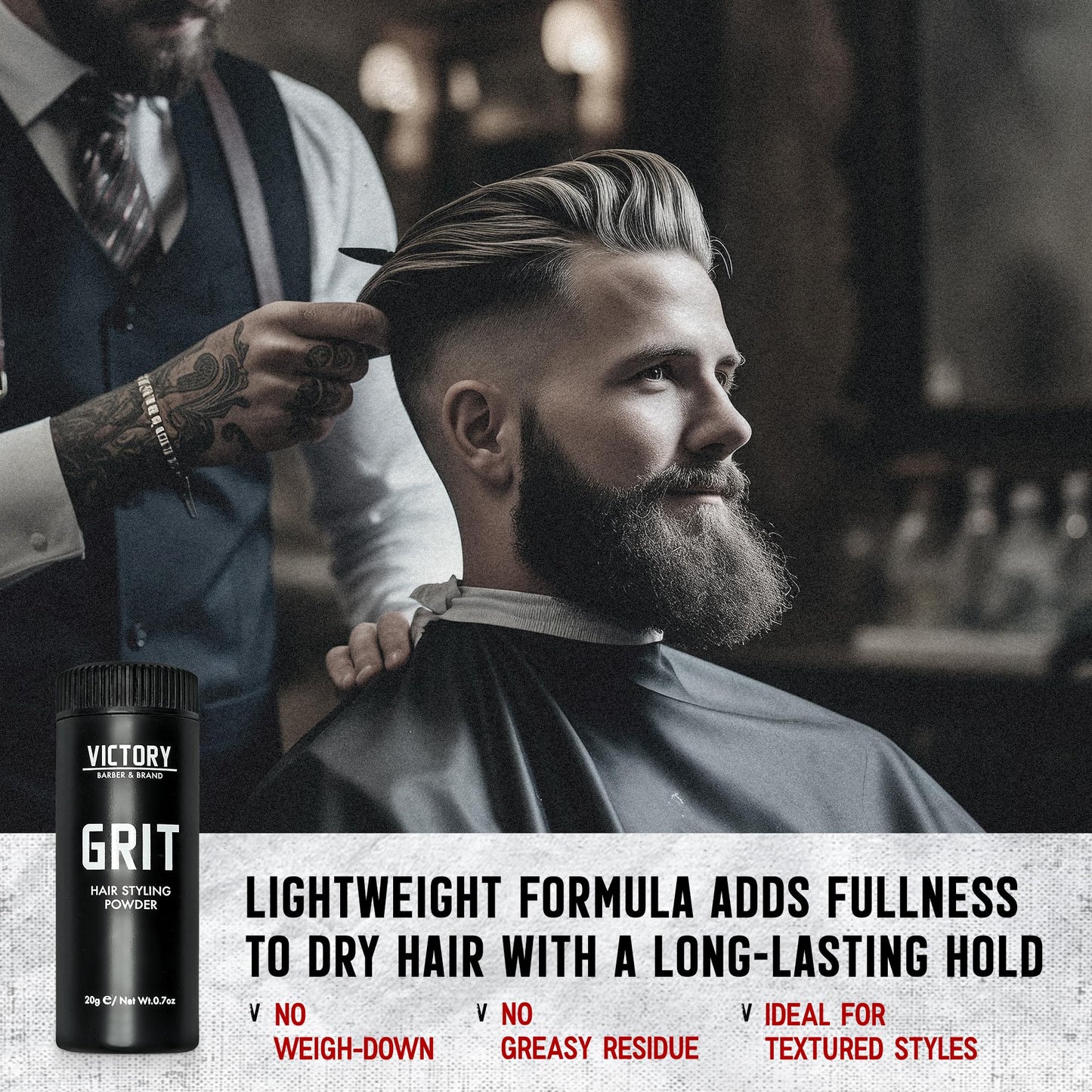 Victory Barber & Brand Grit Styling Powder for Men Men’s Hair Products Made in the USA | Composite Clay Styling Powder | 0.35 oz